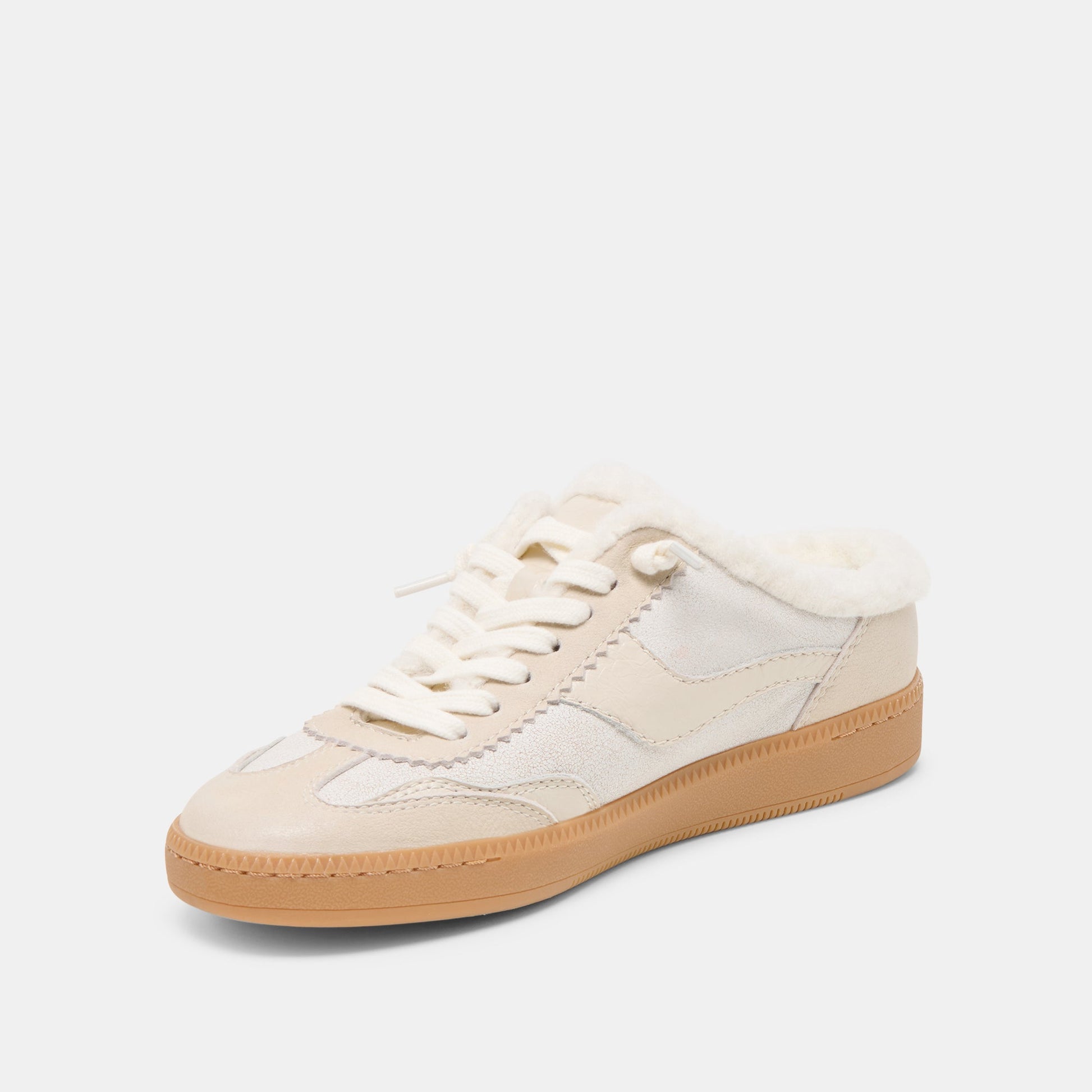 Notice Slide Plush Off White Crackled Leather Sneakers