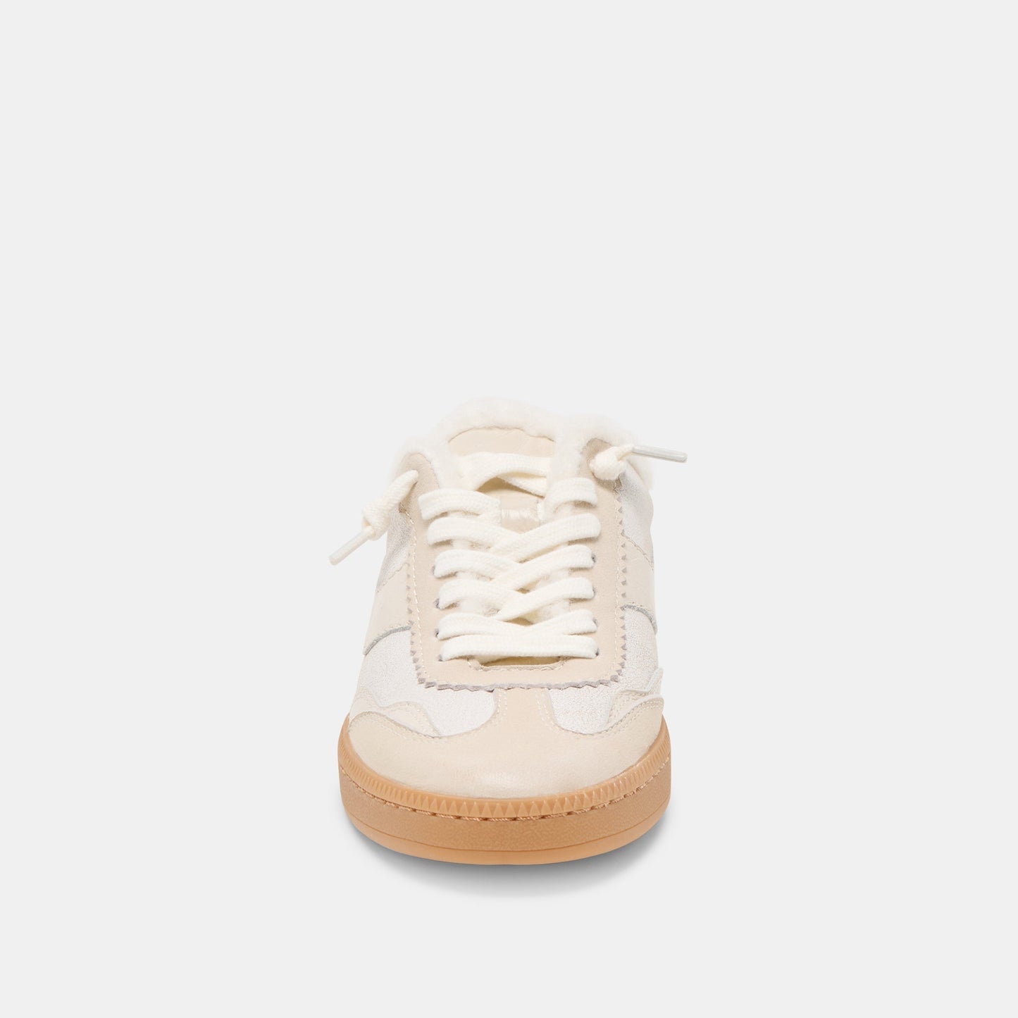 Notice Slide Plush Off White Crackled Leather Sneakers