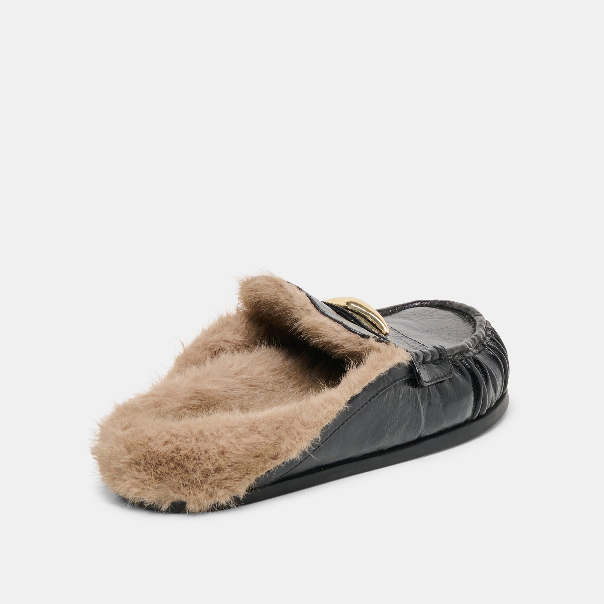 Jodero Plush Black Leather Flats