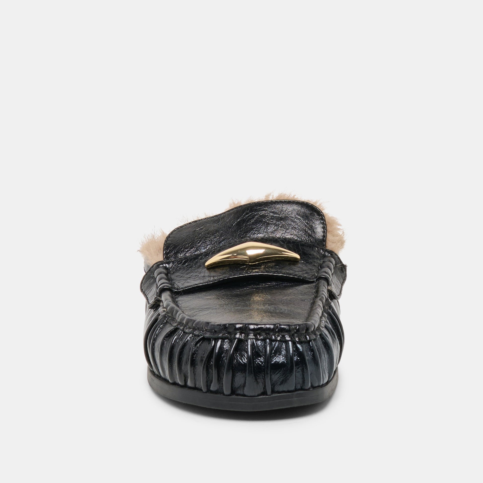 Jodero Plush Black Leather Flats