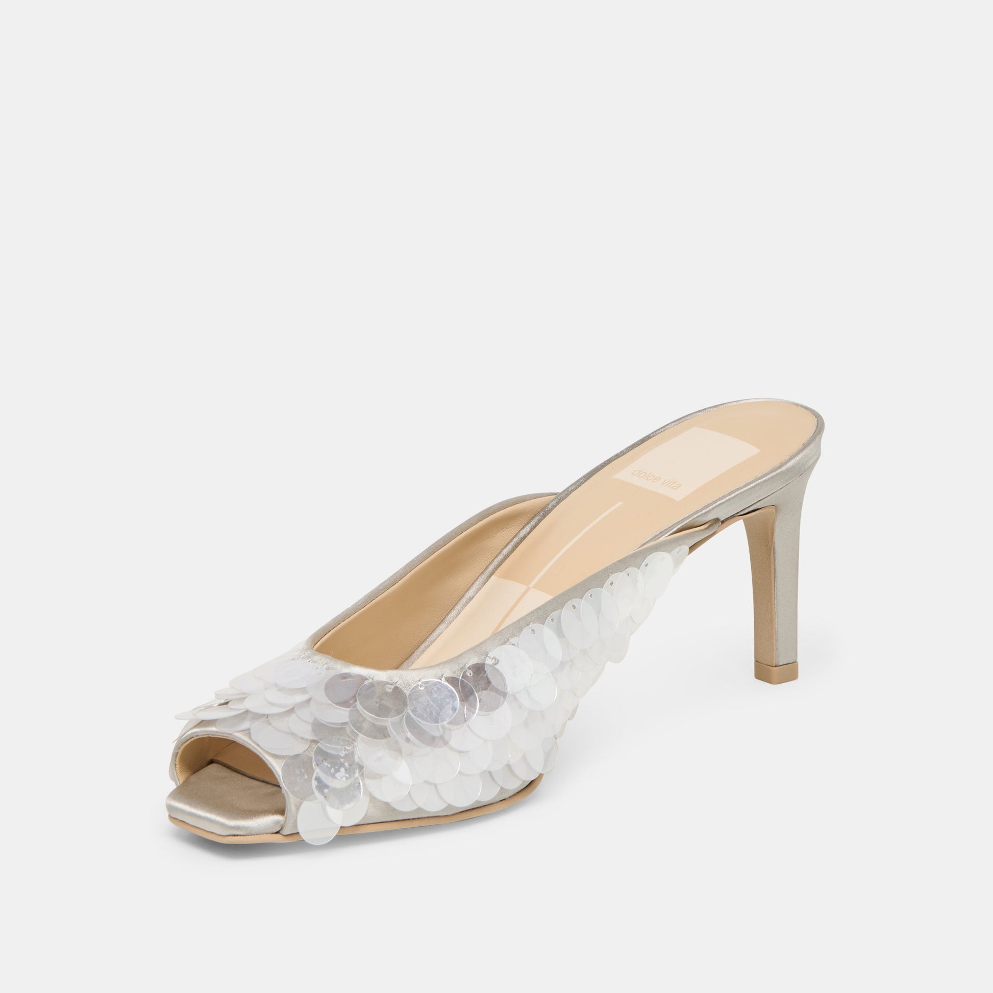 Samary Confetti Silver Satin Heels