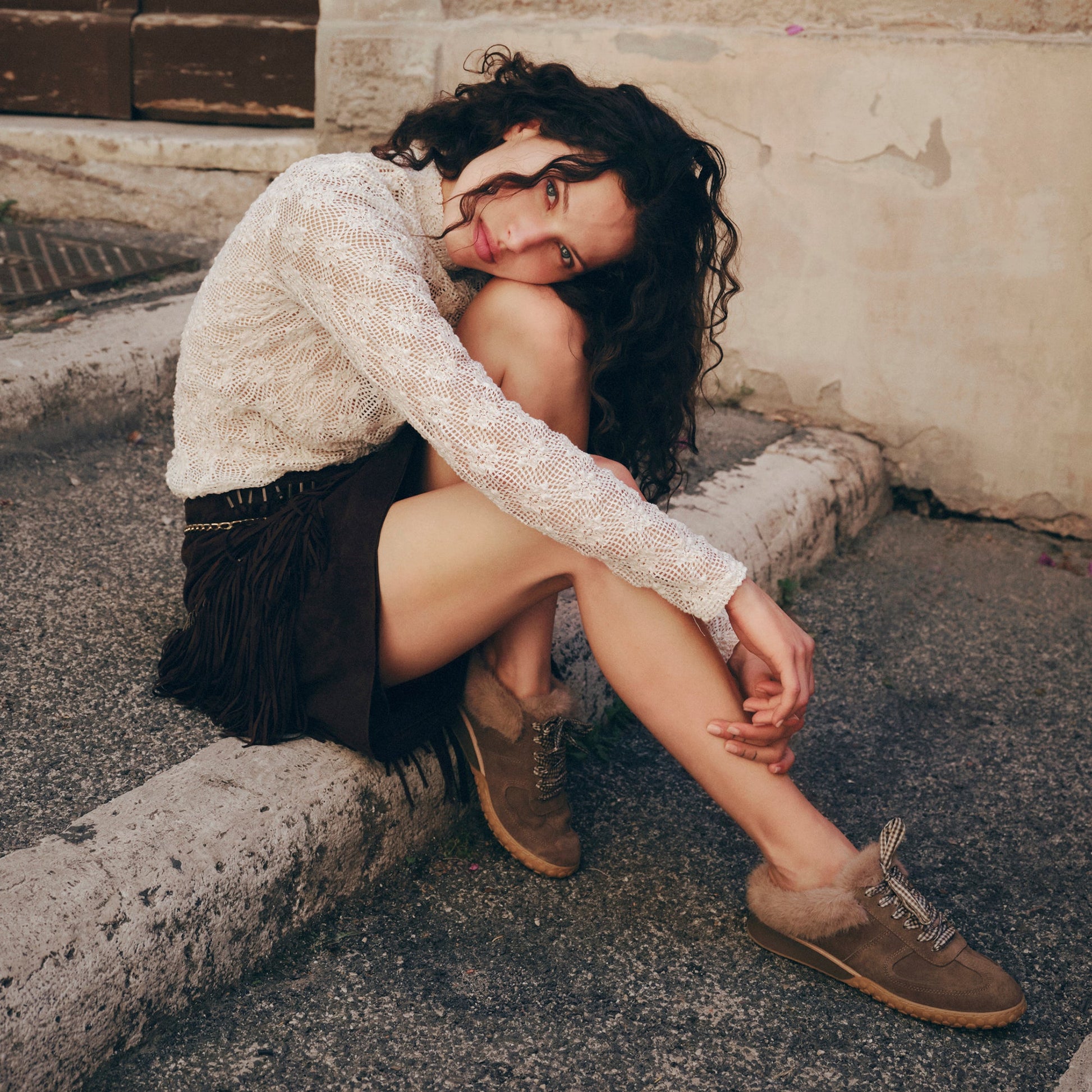Izzey Plush Olive Suede Sneakers