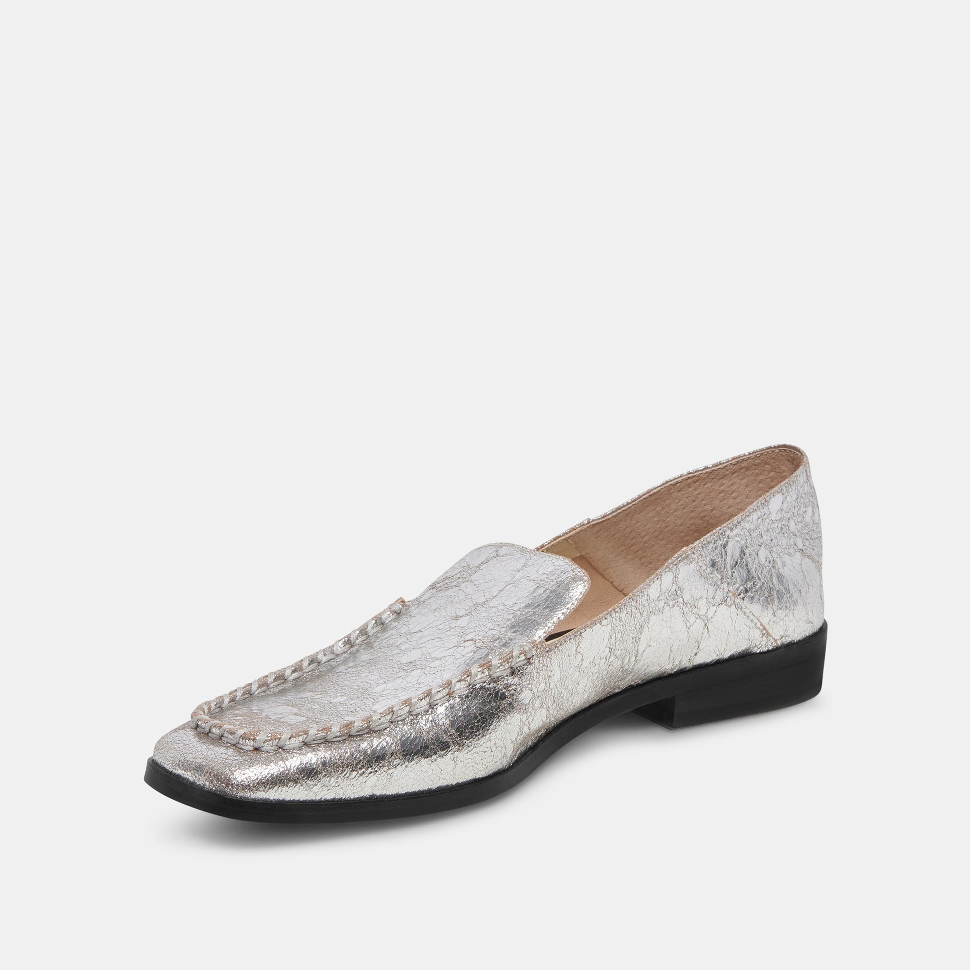 Beny Flats Silver Distressed Leather | Silver Leather Flats for Women
 – Dolce Vita