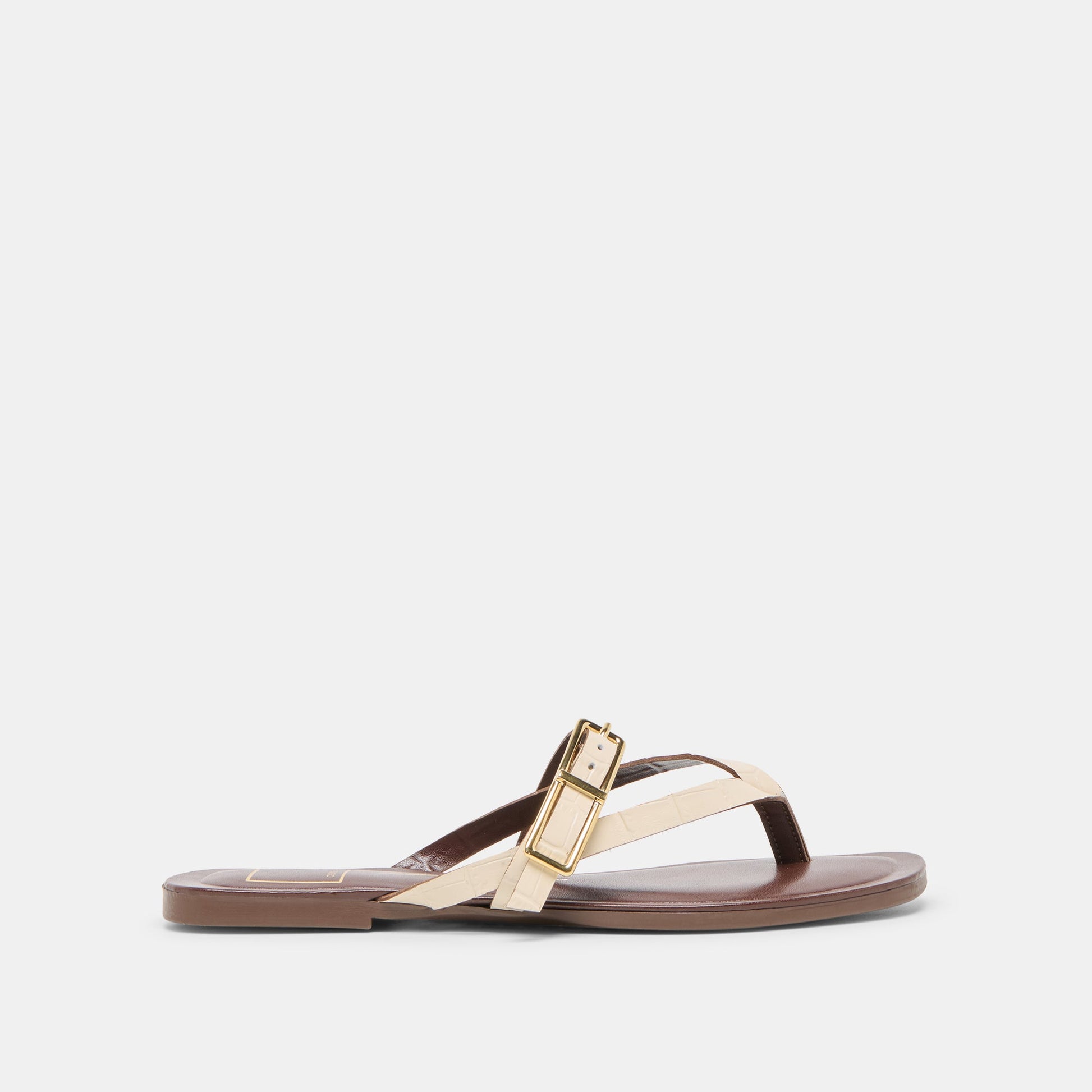 Piers Beige Croco Embossed Leather Sandals