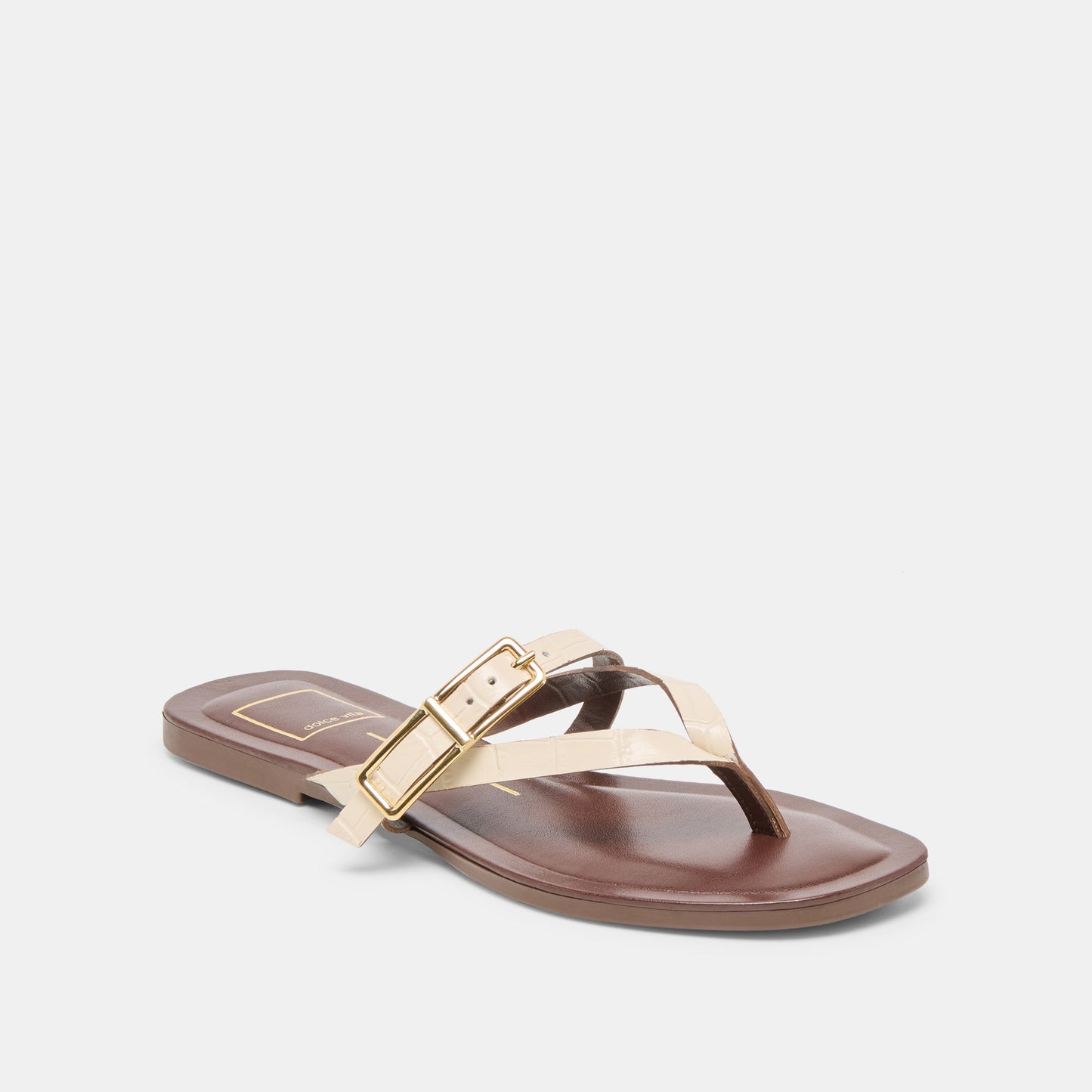 Piers Beige Croco Embossed Leather Sandals