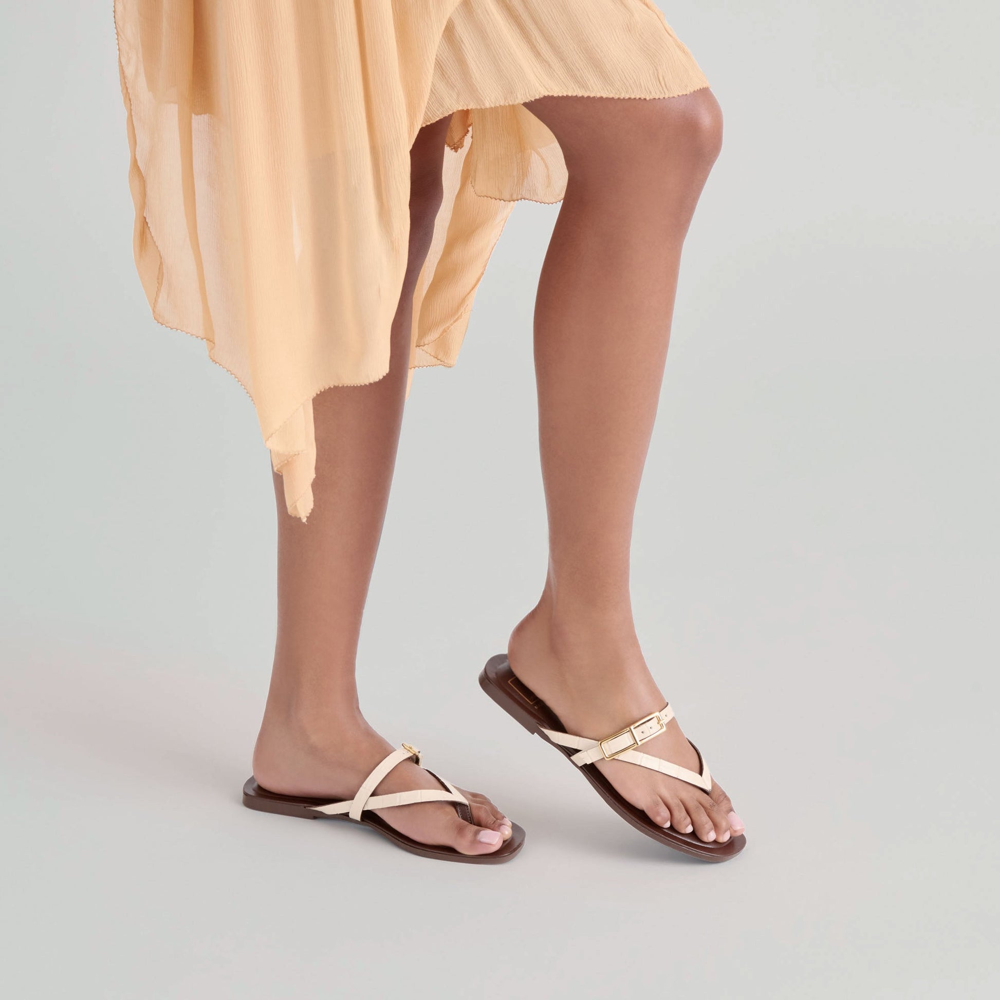 Piers Beige Croco Embossed Leather Sandals