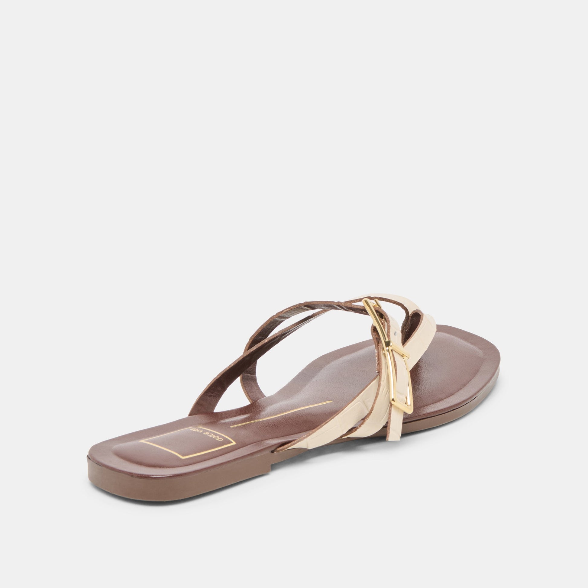 Piers Beige Croco Embossed Leather Sandals