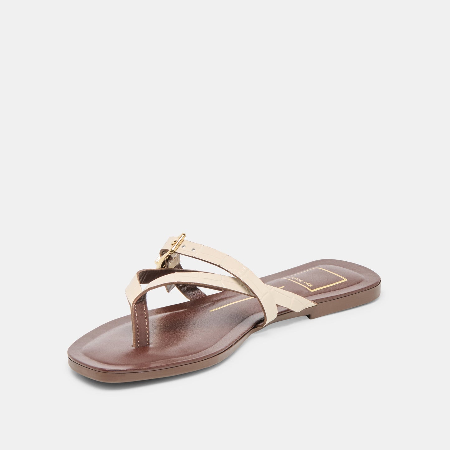Piers Beige Croco Embossed Leather Sandals