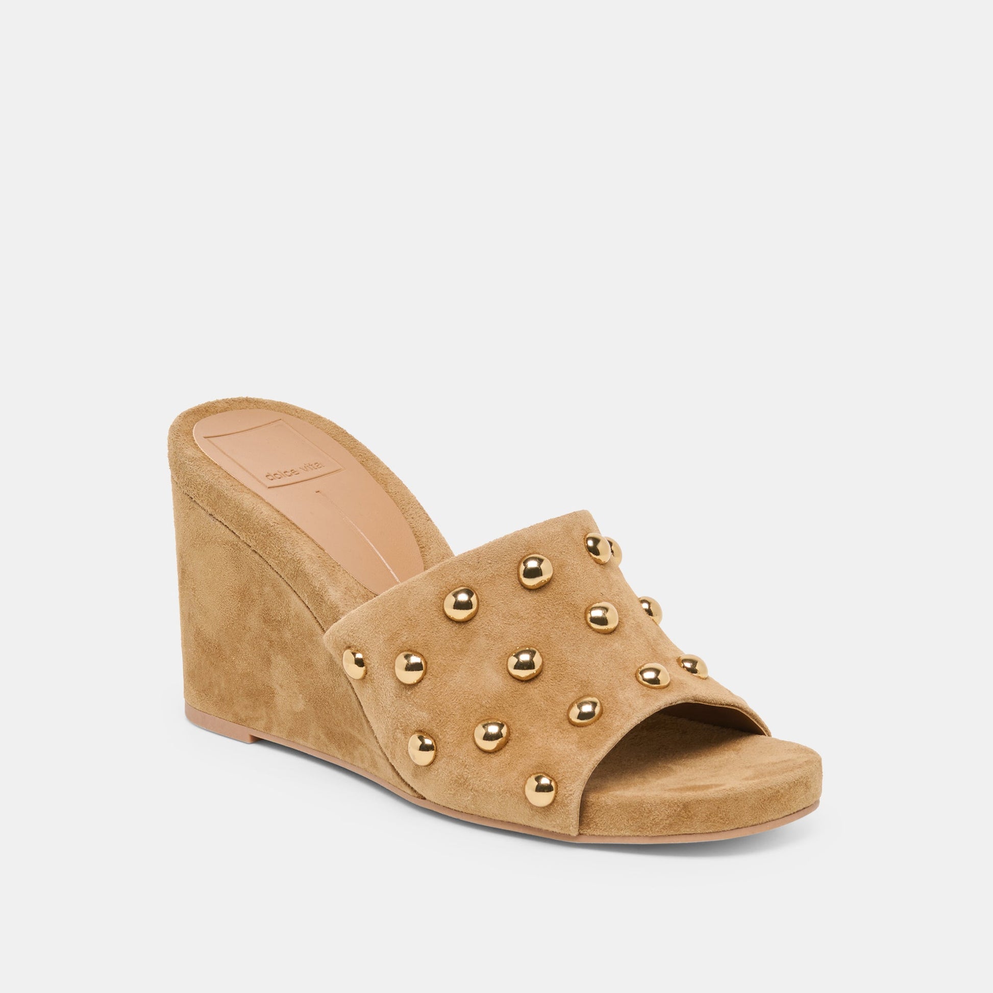 Holta Stud Lt Brown Suede Wedges