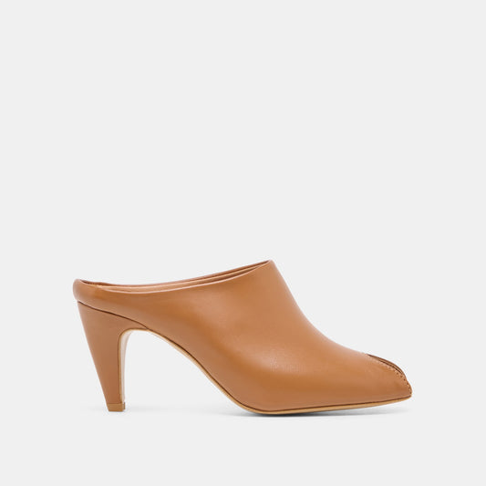 MERY Brown Leather Peep-Toe Heels