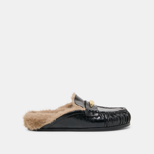 Jodero Plush Black Leather Flats