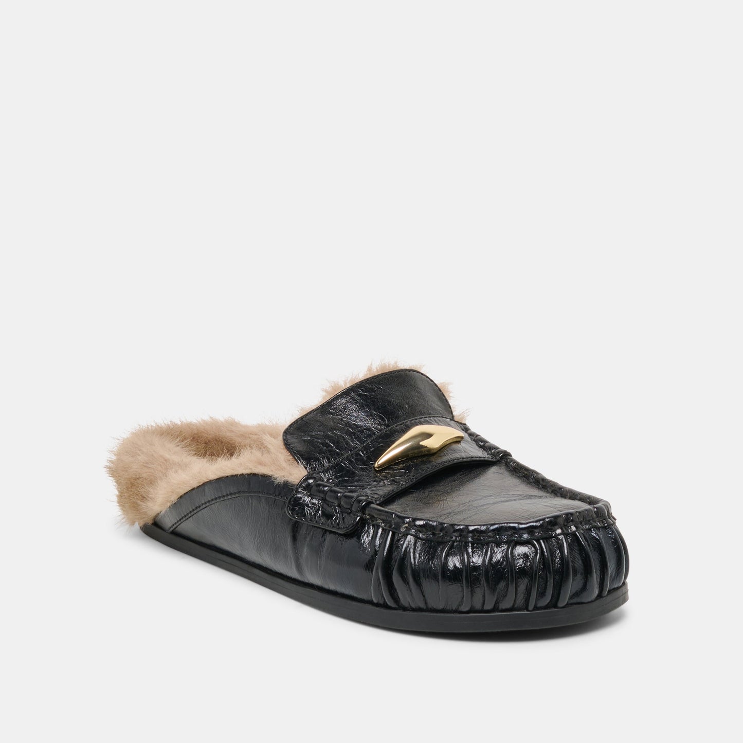Jodero Plush Black Leather Flats