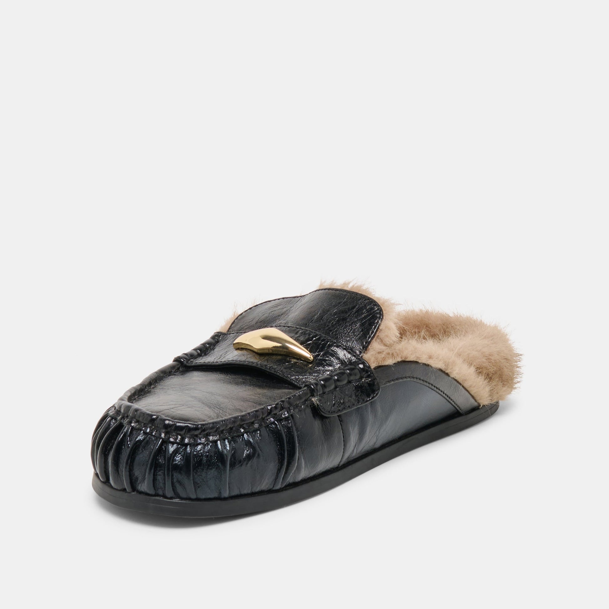 Jodero Plush Black Leather Flats