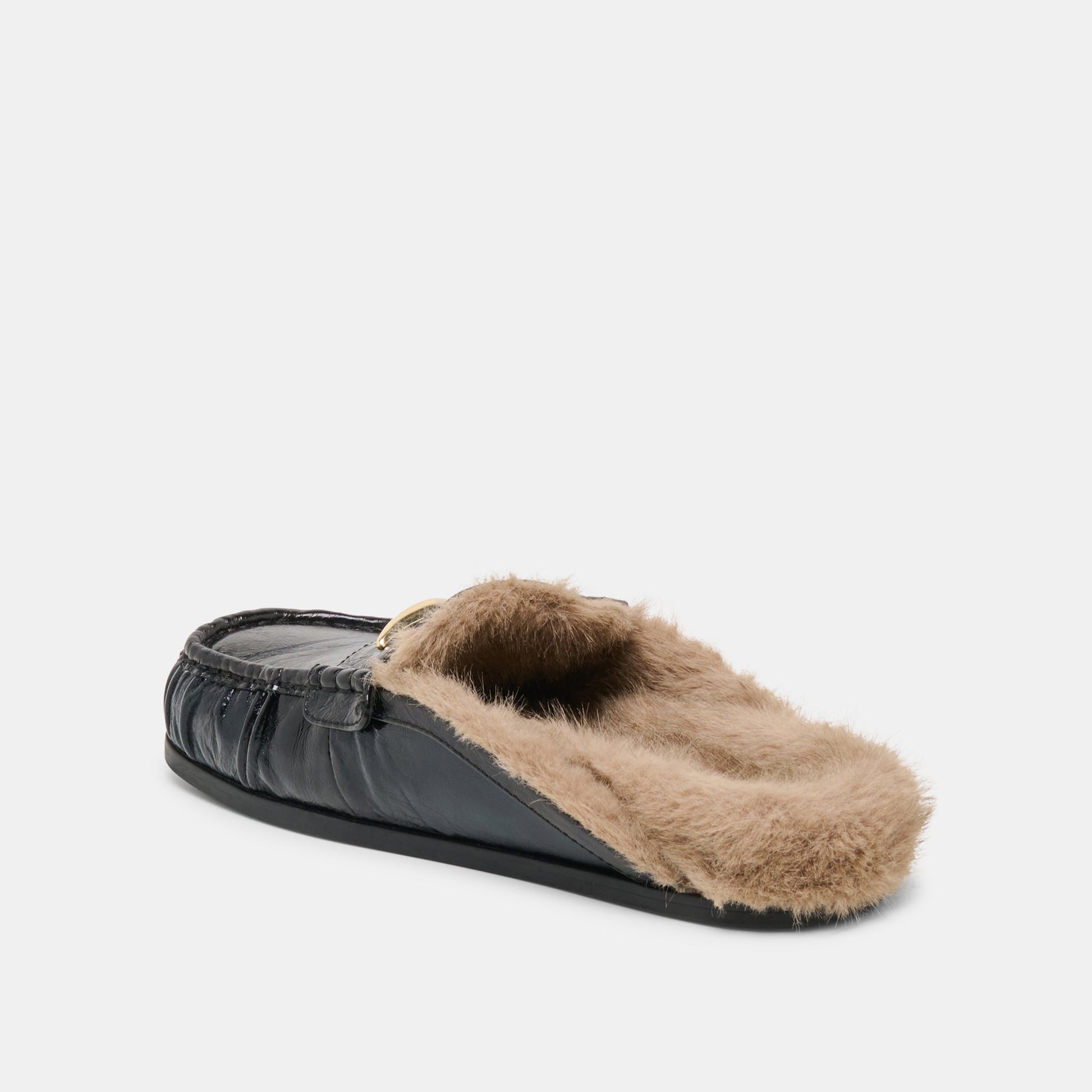 Jodero Plush Black Leather Flats