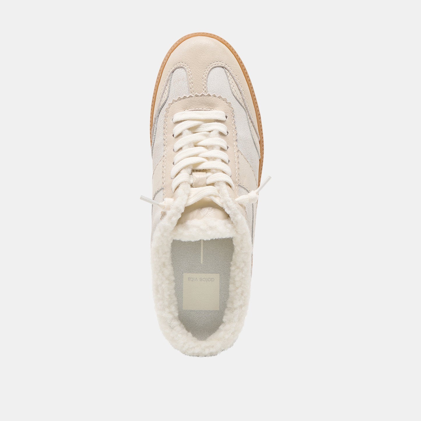 Notice Slide Plush Off White Crackled Leather Sneakers
