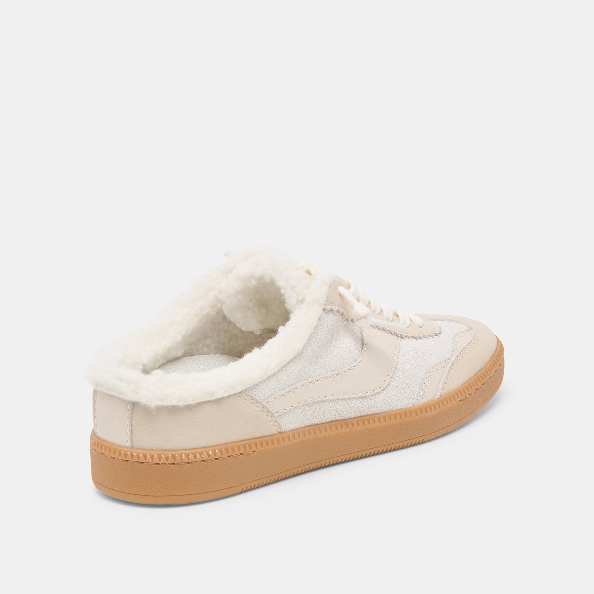 Notice Slide Plush Off White Crackled Leather Sneakers
