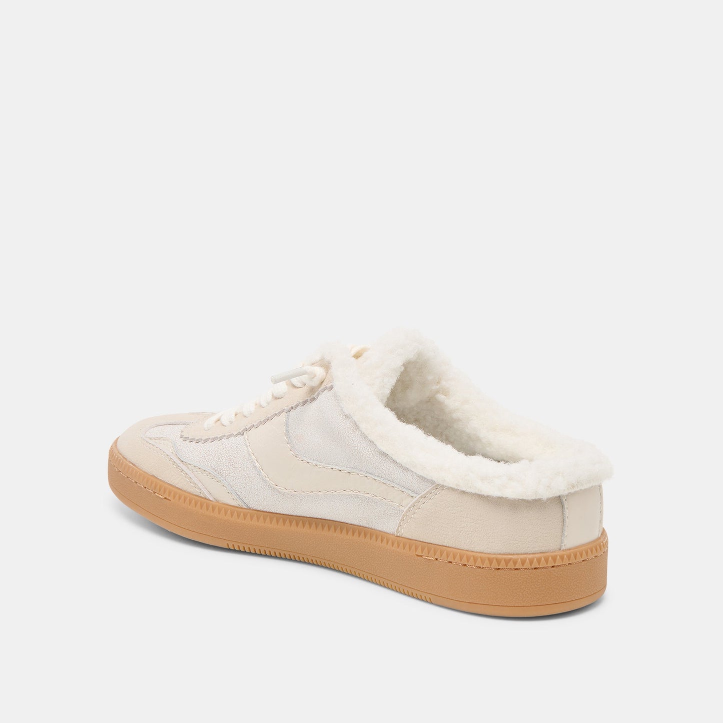 Notice Slide Plush Off White Crackled Leather Sneakers