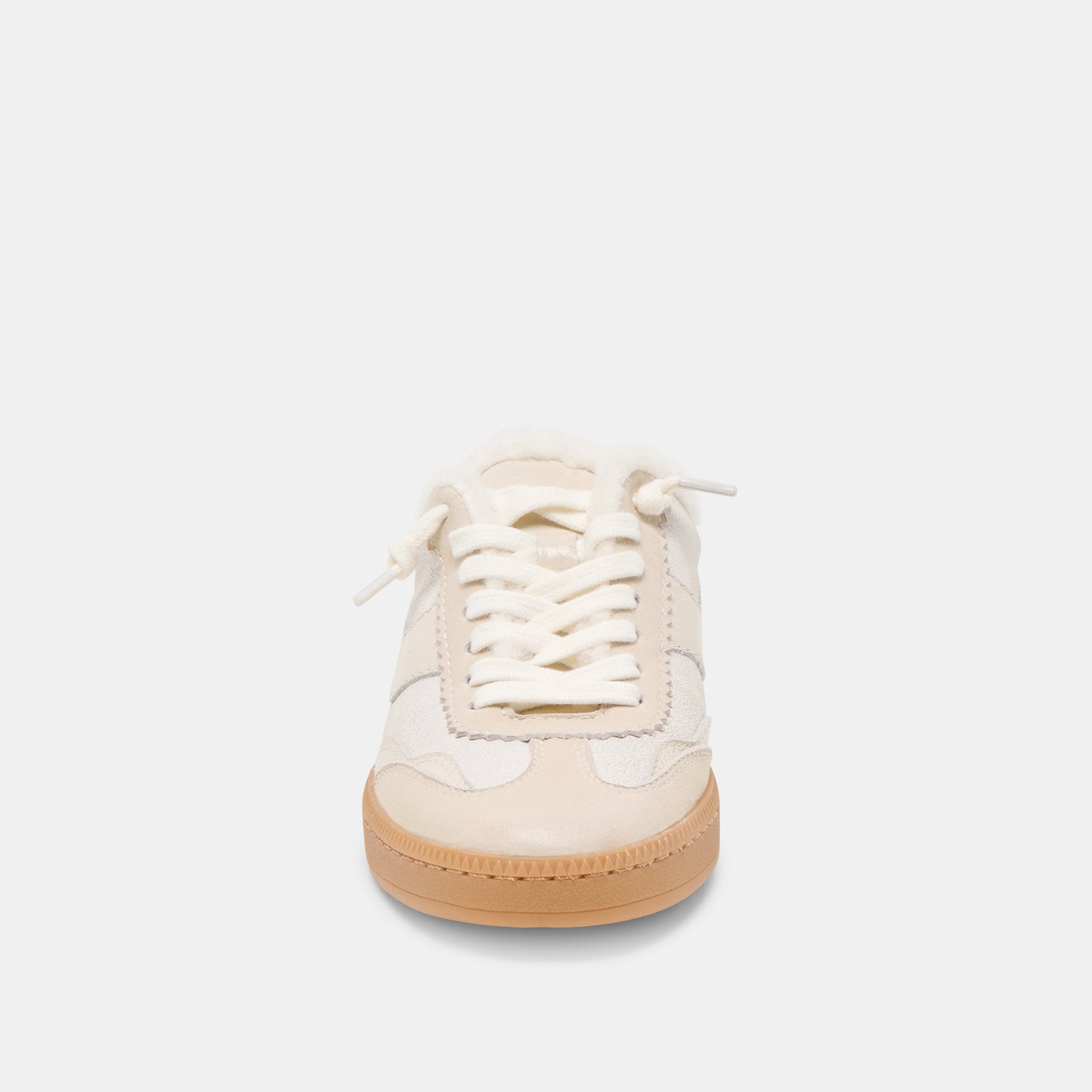 Notice Slide Plush Off White Crackled Leather Sneakers