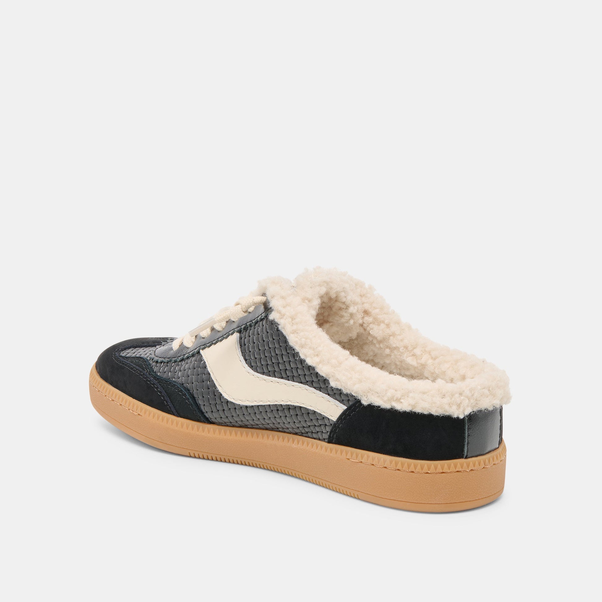 Notice Slide Plush Black Woven Leather Sneakers