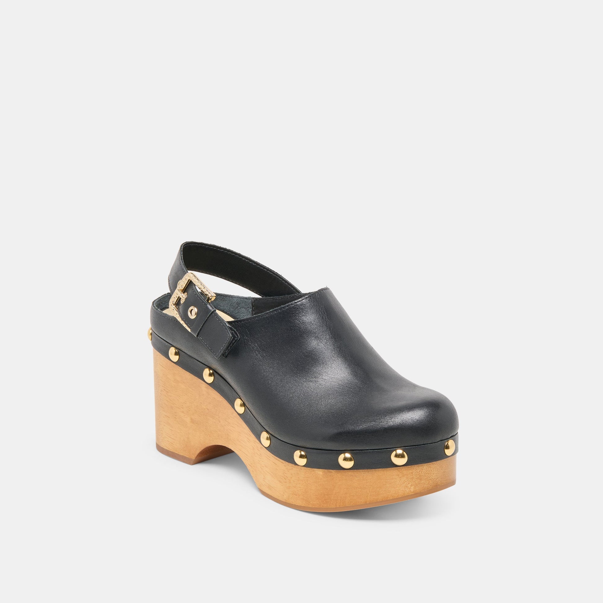 Adelan Black Leather Clogs