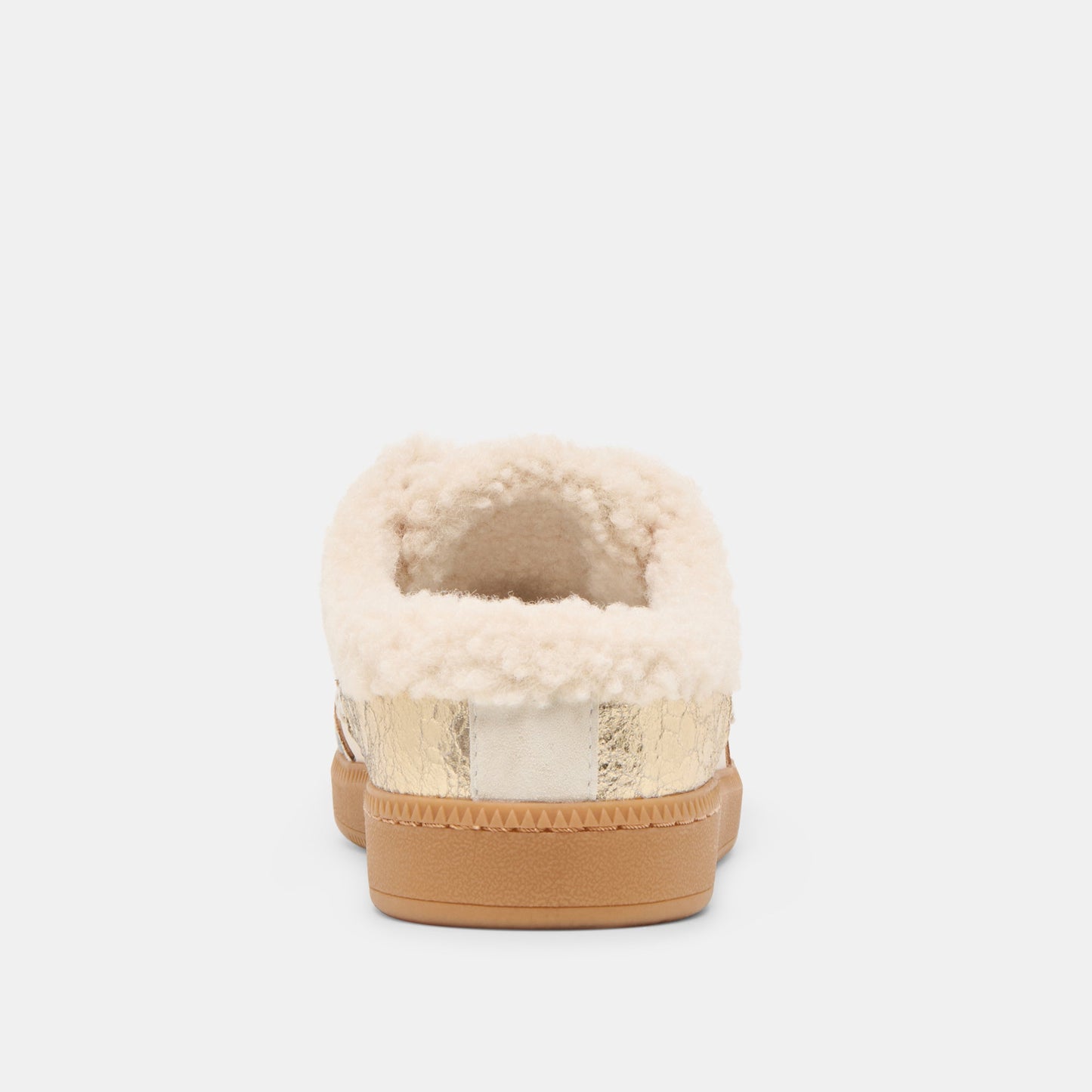Notice Slide Plush Silver Gold Crackled Leather Sneakers