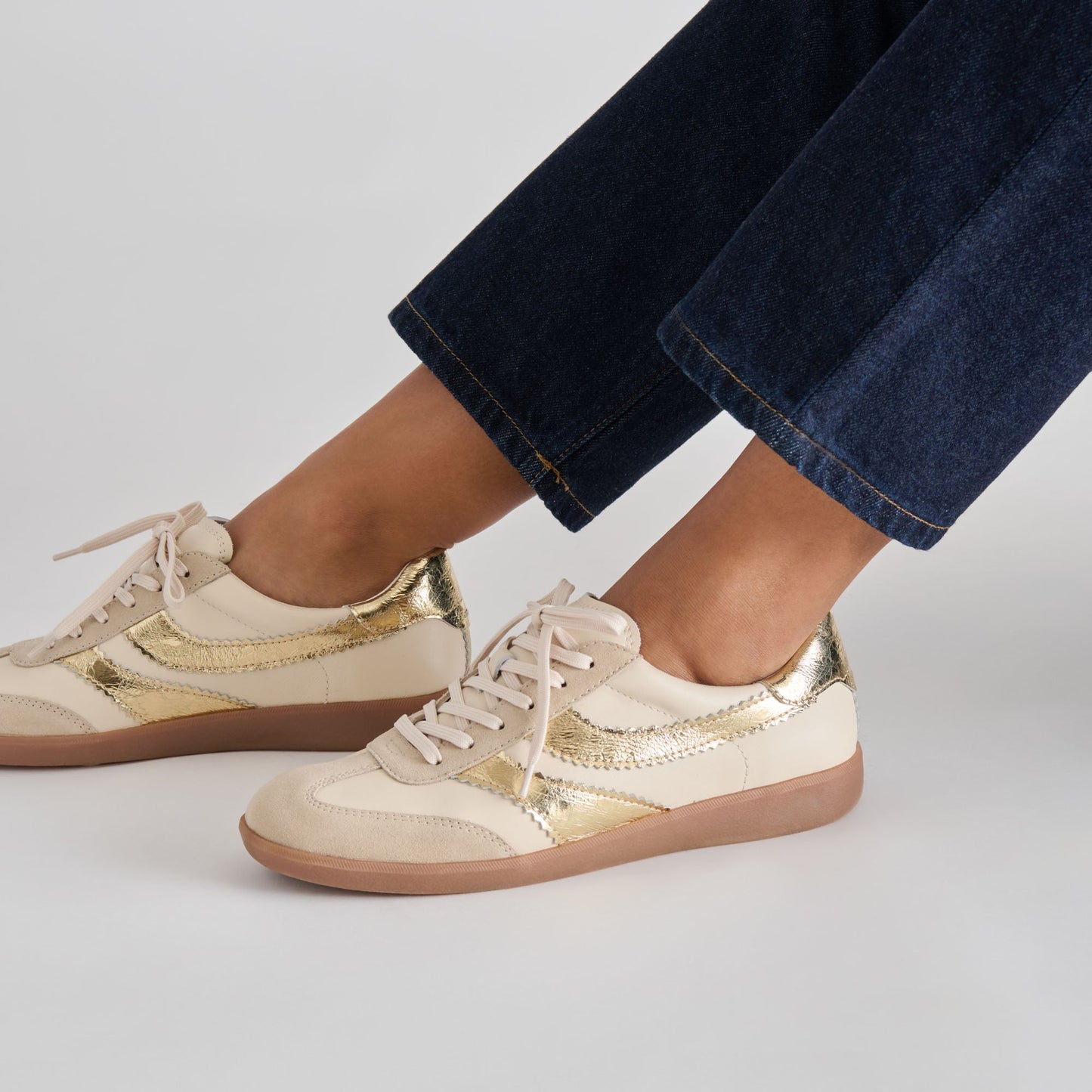 Merit White Gold Leather Sneakers