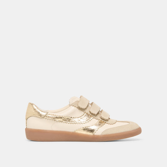 Merit Velcro White Gold Leather Sneakers