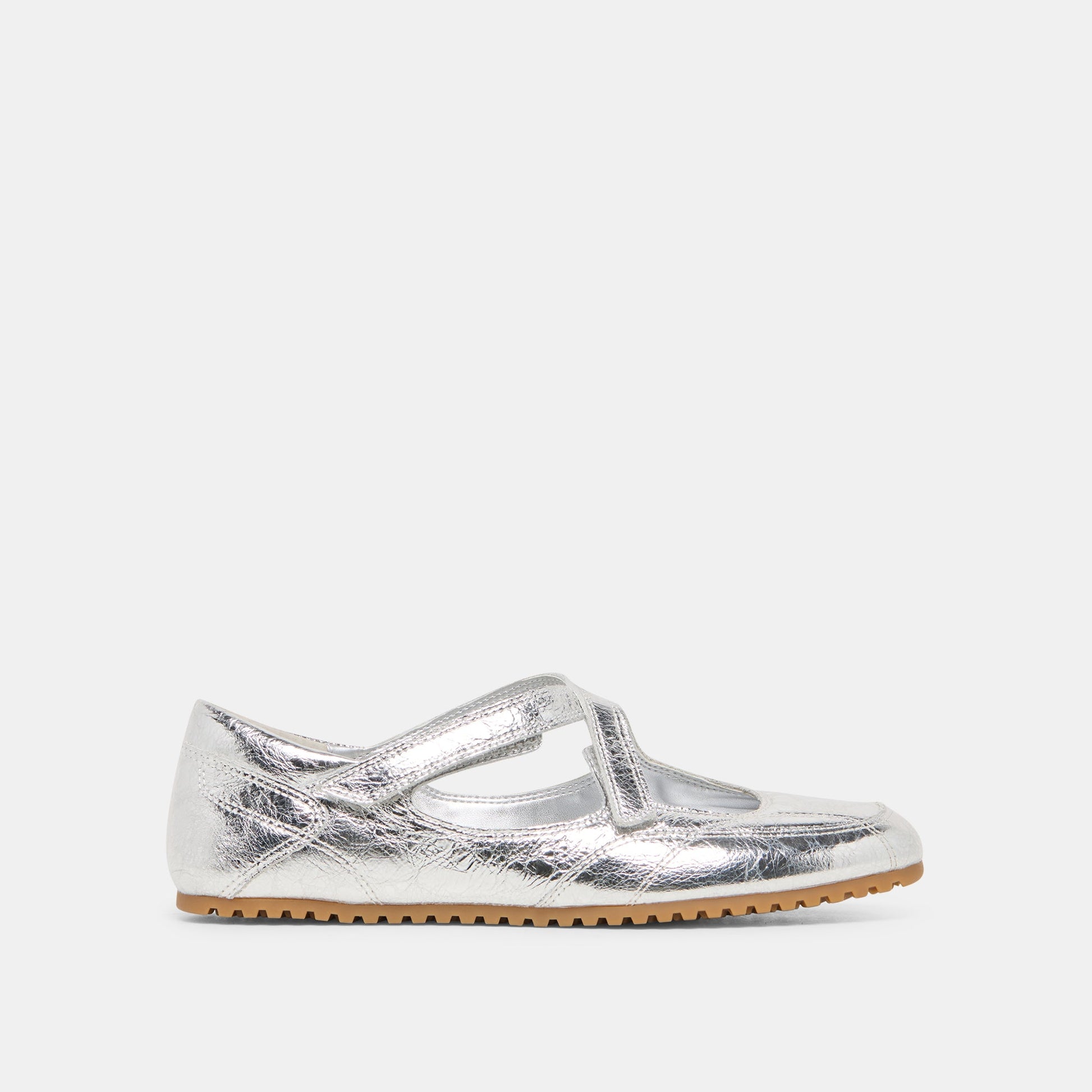 YONO Silver Distressed Leather Ballet Sneaker Flats