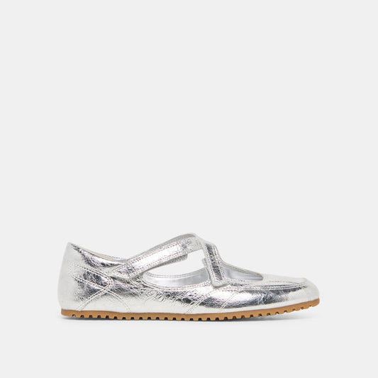 YONO Silver Distressed Leather Ballet Sneaker Flats