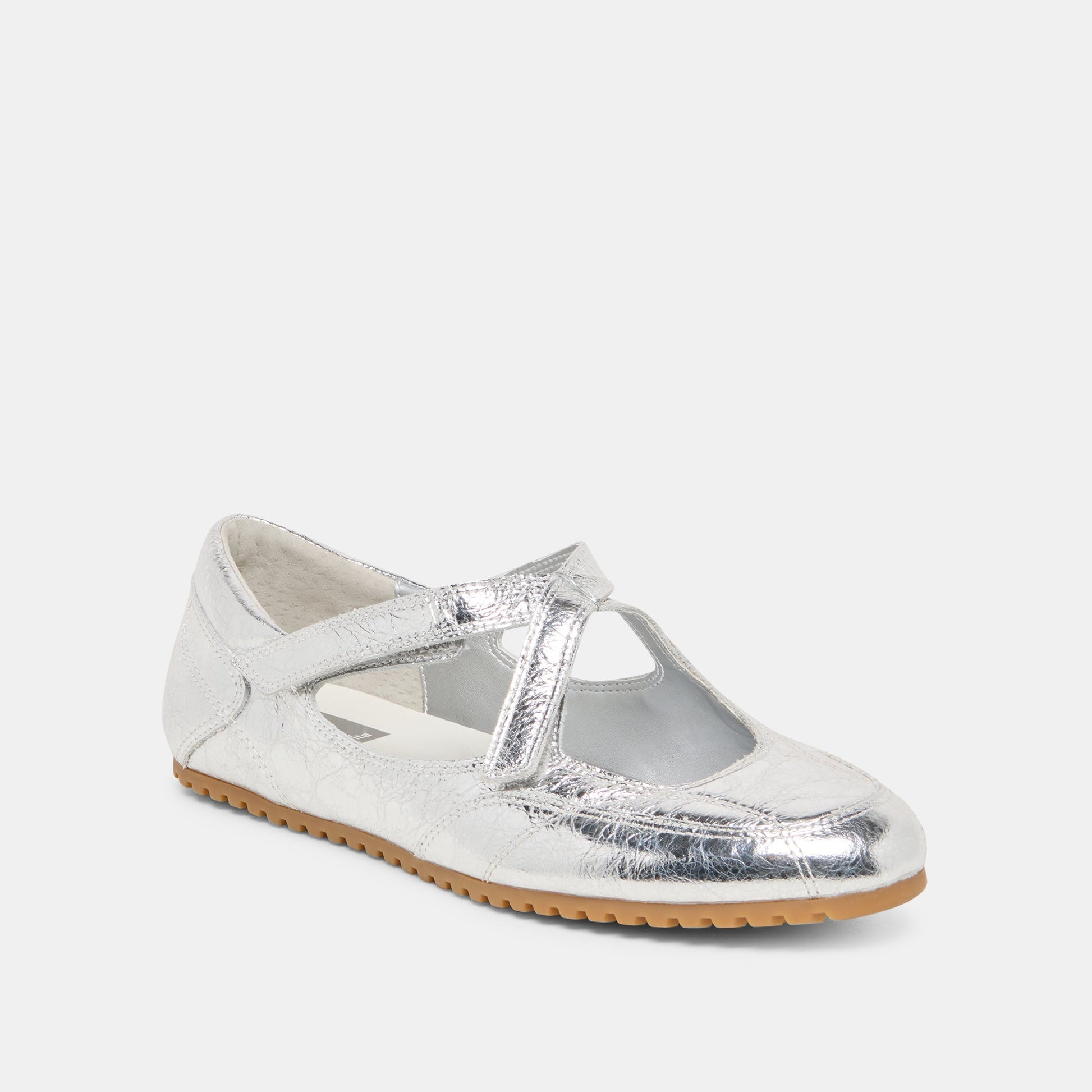 YONO Silver Distressed Leather Ballet Sneaker Flats