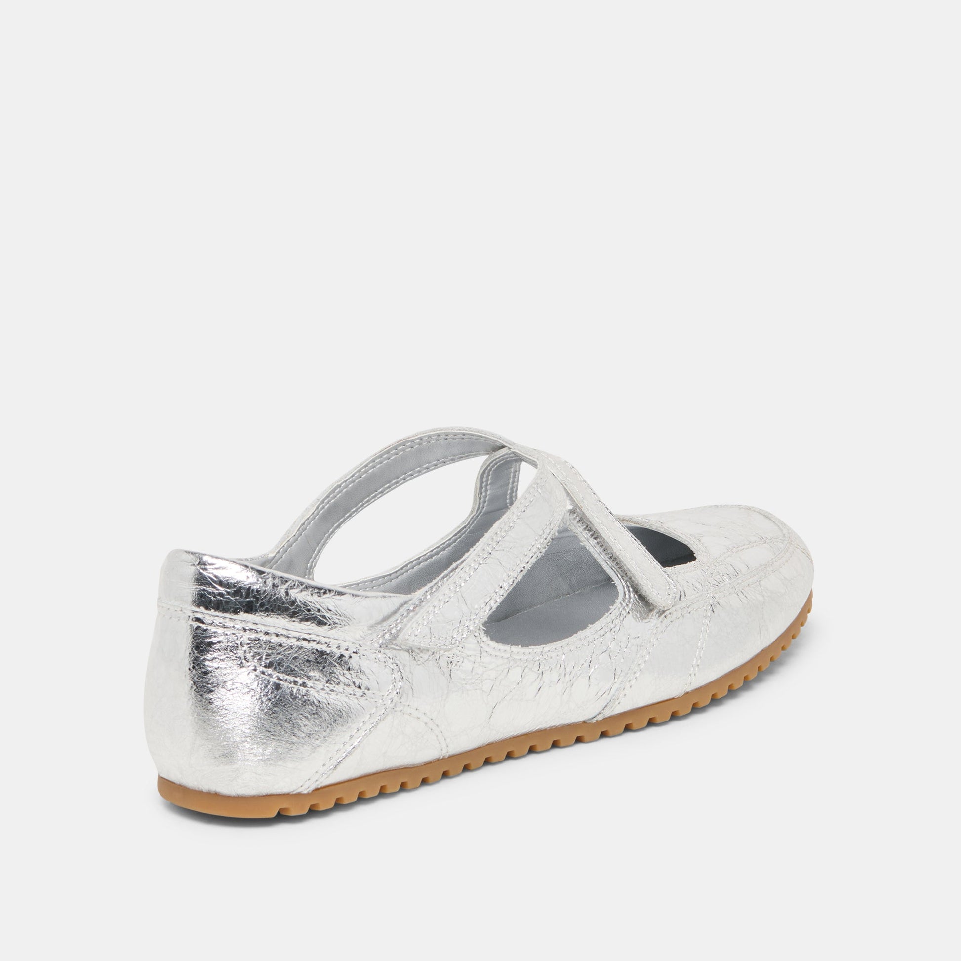 YONO Silver Distressed Leather Ballet Sneaker Flats
