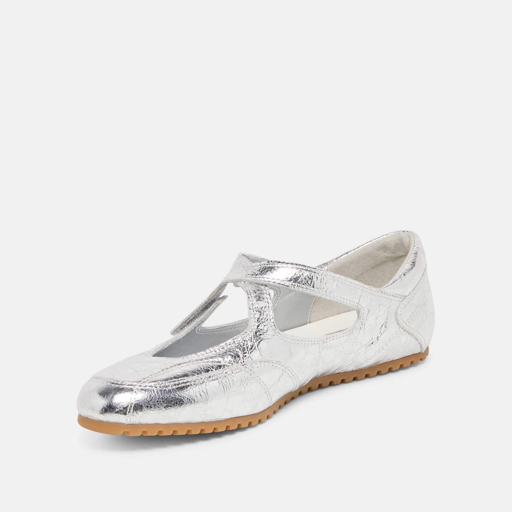 YONO Silver Distressed Leather Ballet Sneaker Flats