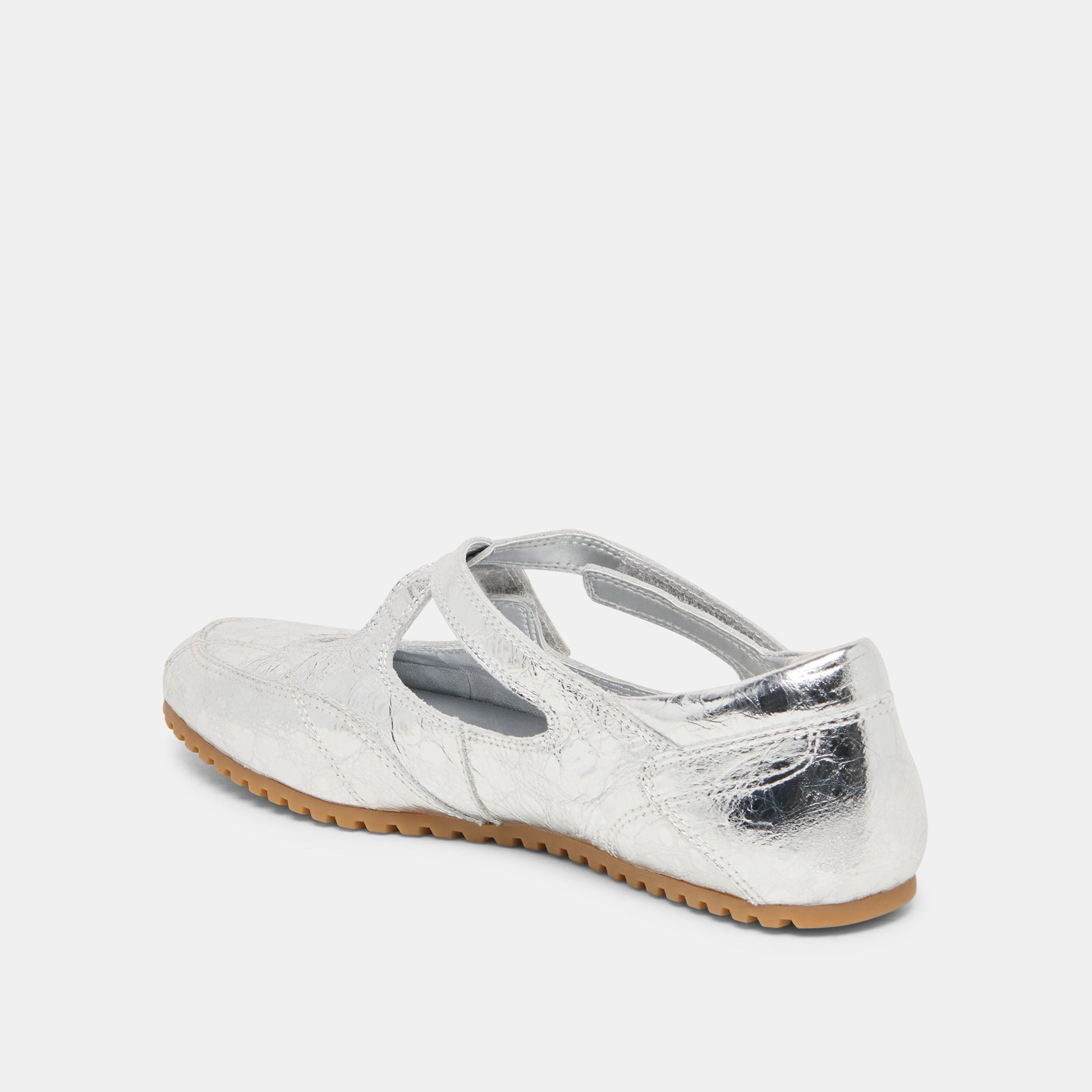 YONO Silver Distressed Leather Ballet Sneaker Flats