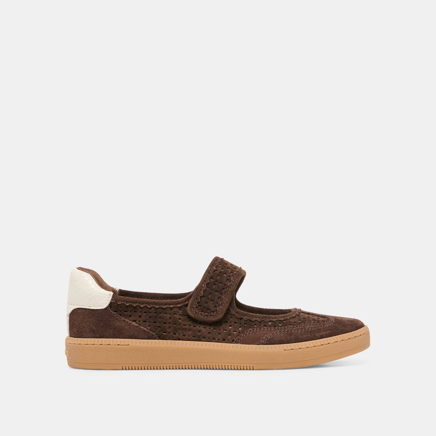 NANET Dk Brown Perforated Suede Mary-Jane Ballet Sneakers