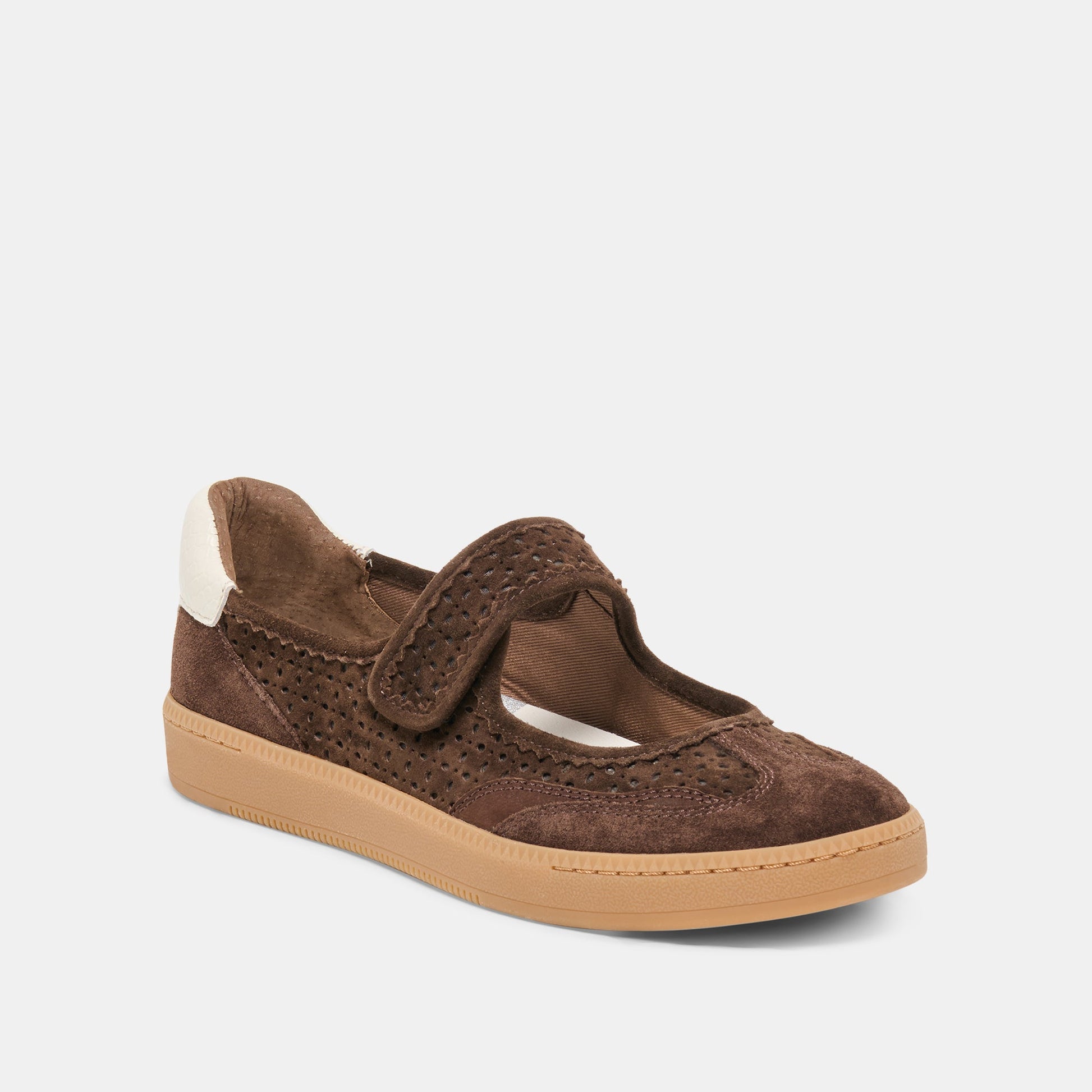 NANET Dk Brown Perforated Suede Mary-Jane Ballet Sneakers