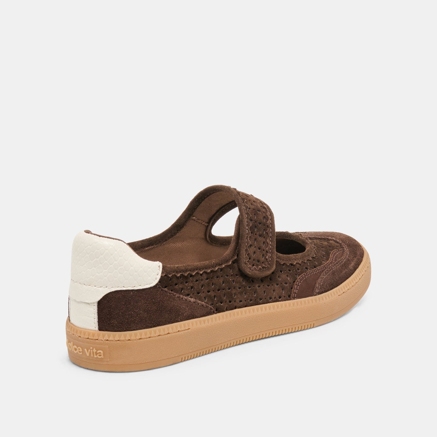 NANET Dk Brown Perforated Suede Mary-Jane Ballet Sneakers