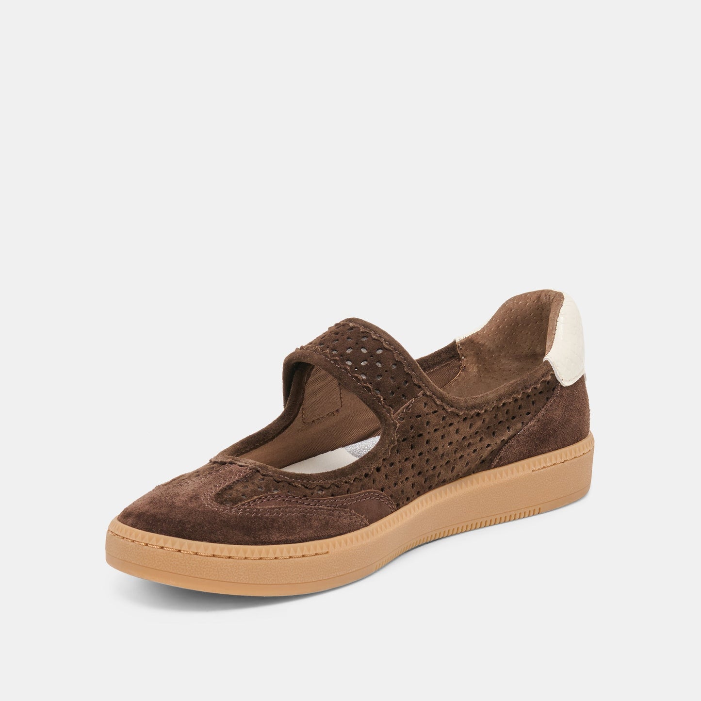 NANET Dk Brown Perforated Suede Mary-Jane Ballet Sneakers