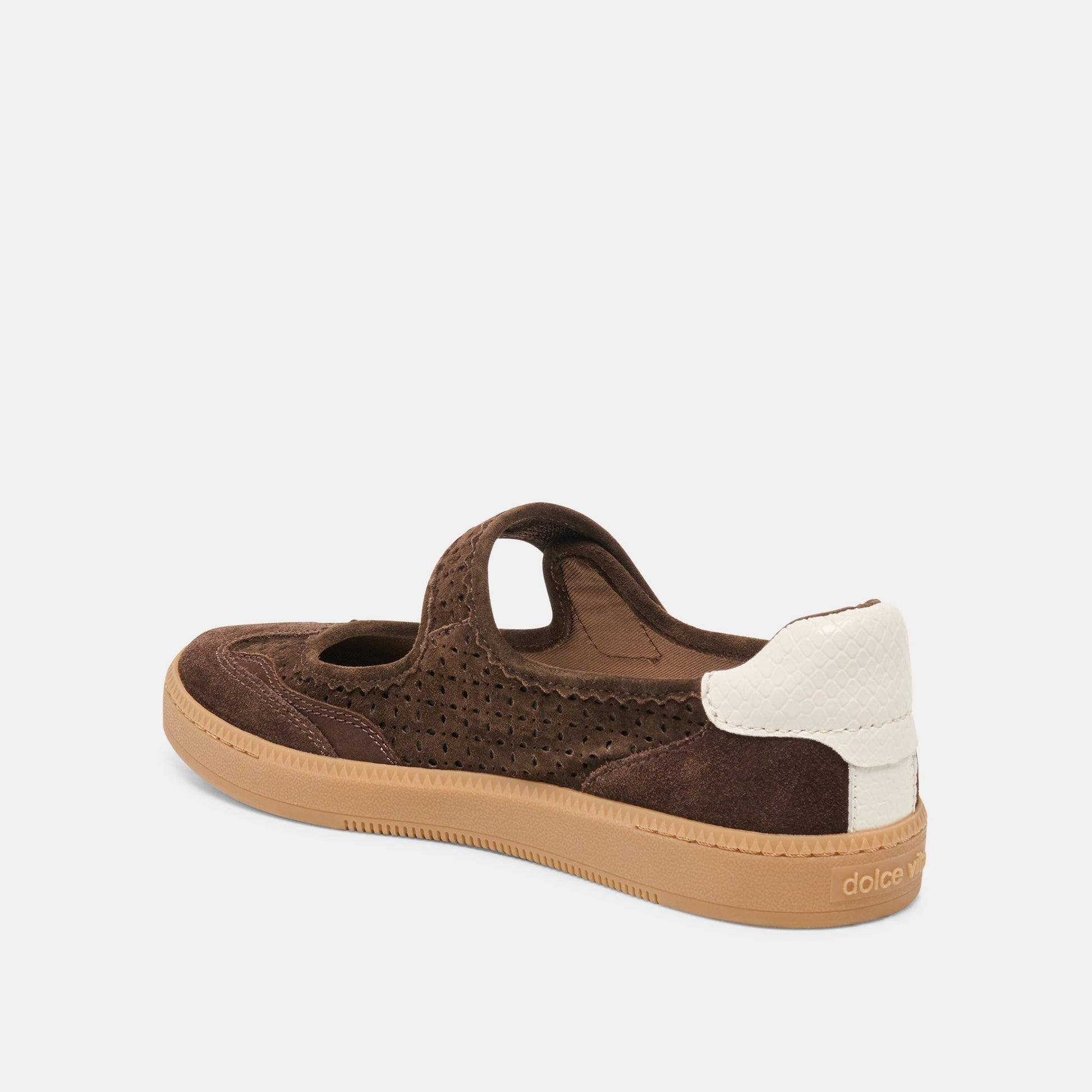 NANET Dk Brown Perforated Suede Mary-Jane Ballet Sneakers