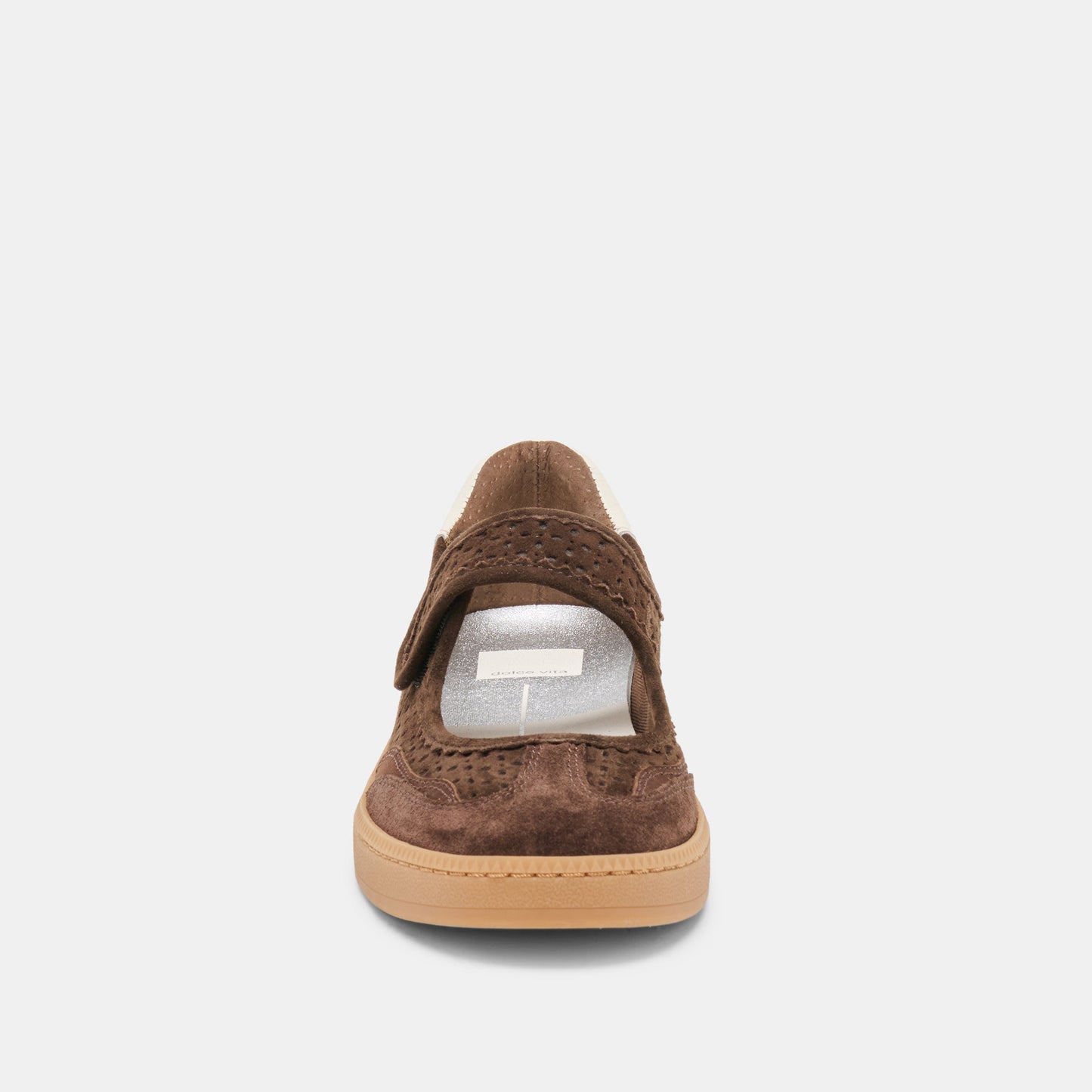 NANET Dk Brown Perforated Suede Mary-Jane Ballet Sneakers