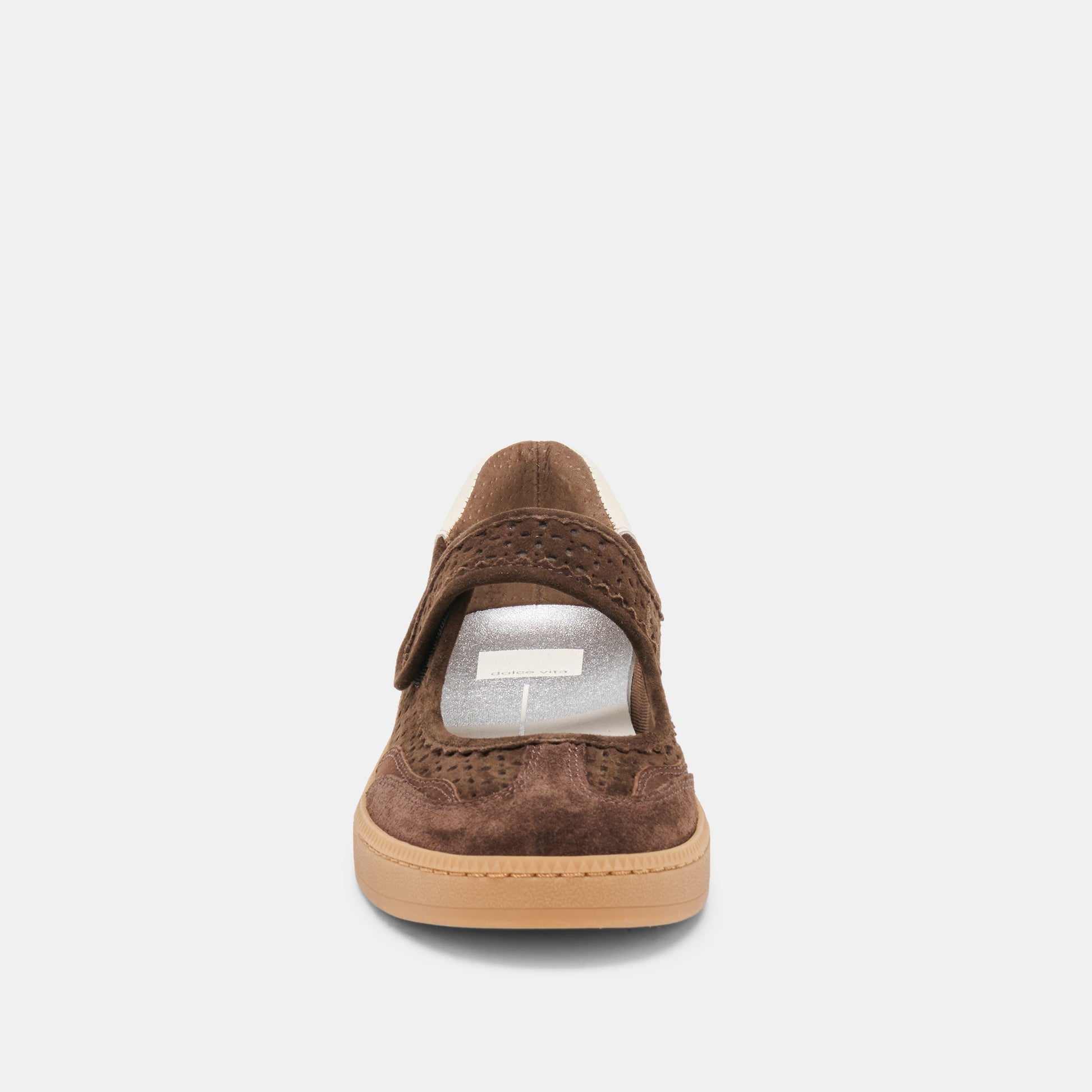 NANET Dk Brown Perforated Suede Mary-Jane Ballet Sneakers