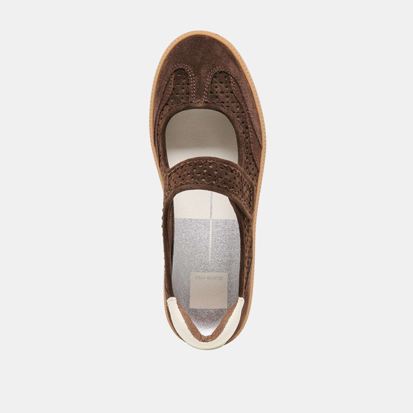 NANET Dk Brown Perforated Suede Mary-Jane Ballet Sneakers