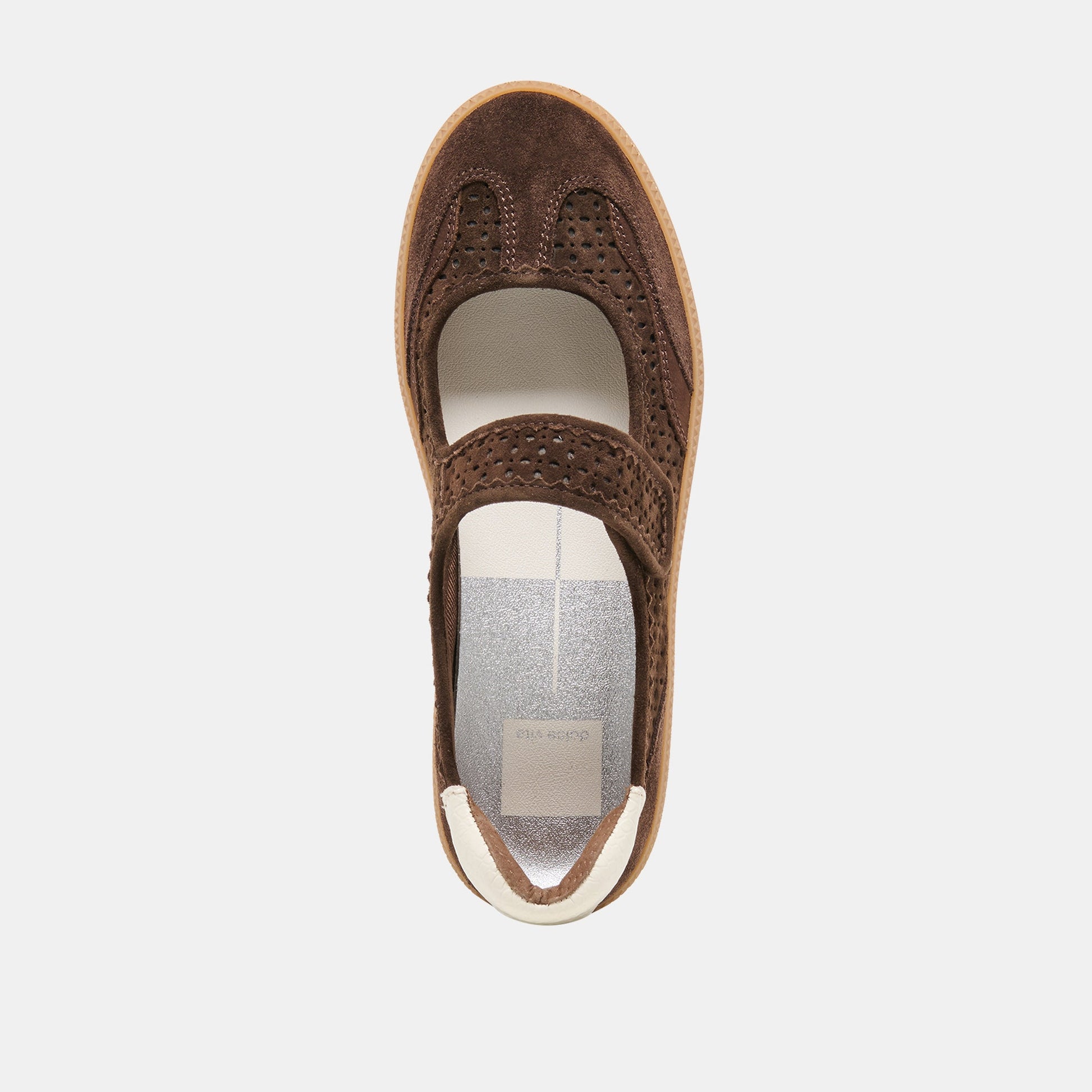 NANET Dk Brown Perforated Suede Mary-Jane Ballet Sneakers