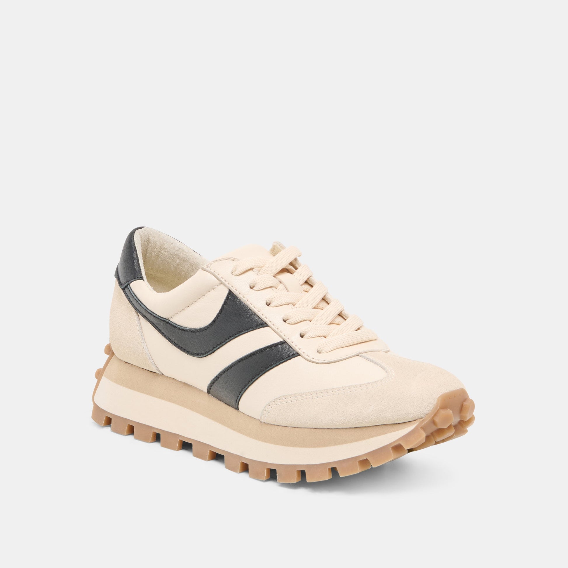 TRESA White Black Leather Platform Sneakers