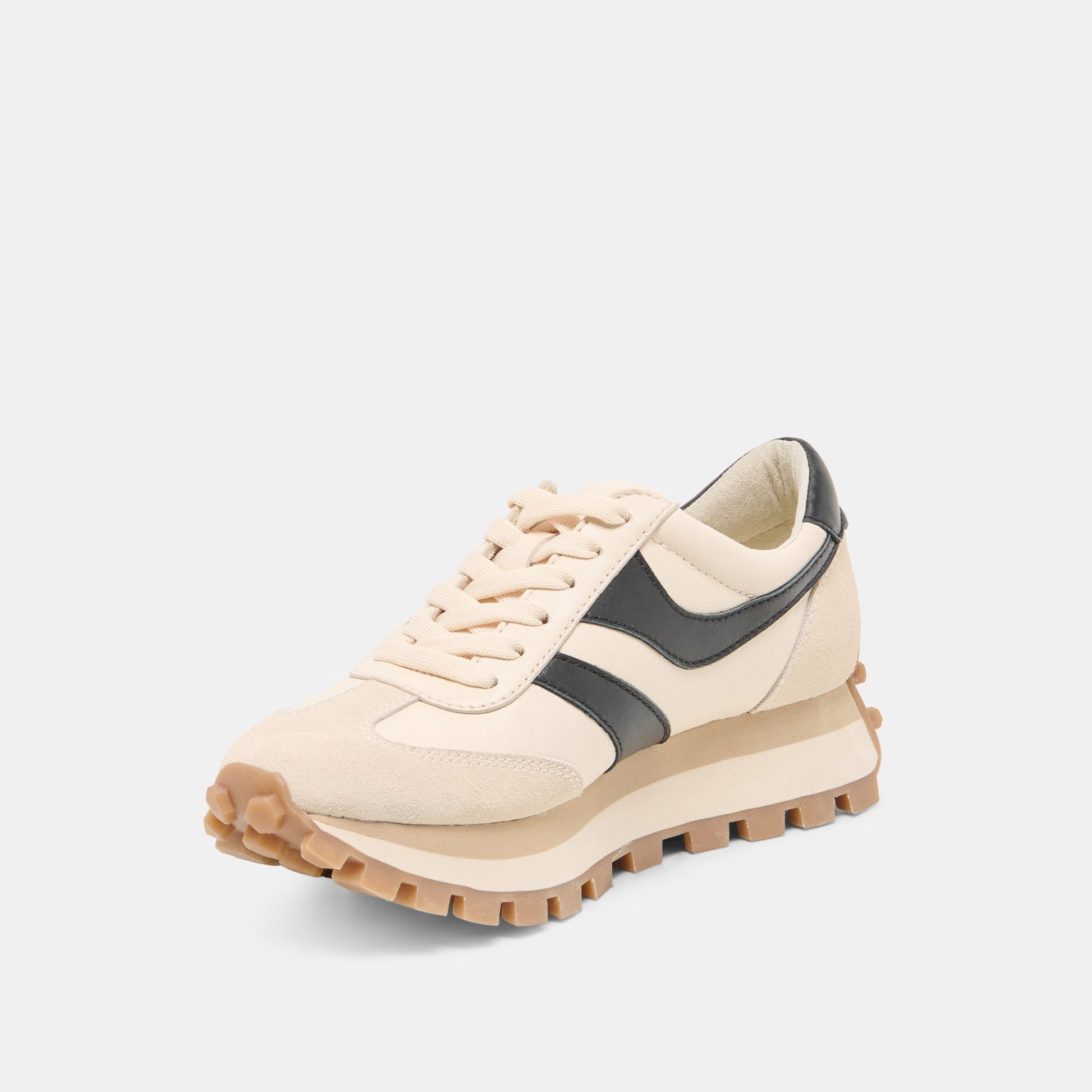 TRESA White Black Leather Platform Sneakers