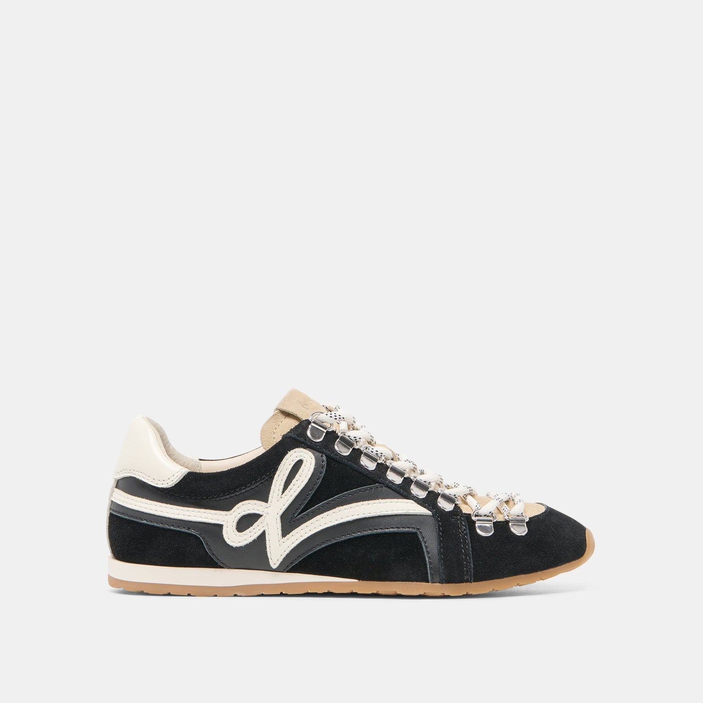 DEACON Black White Suede Lace-Up Sneakers
