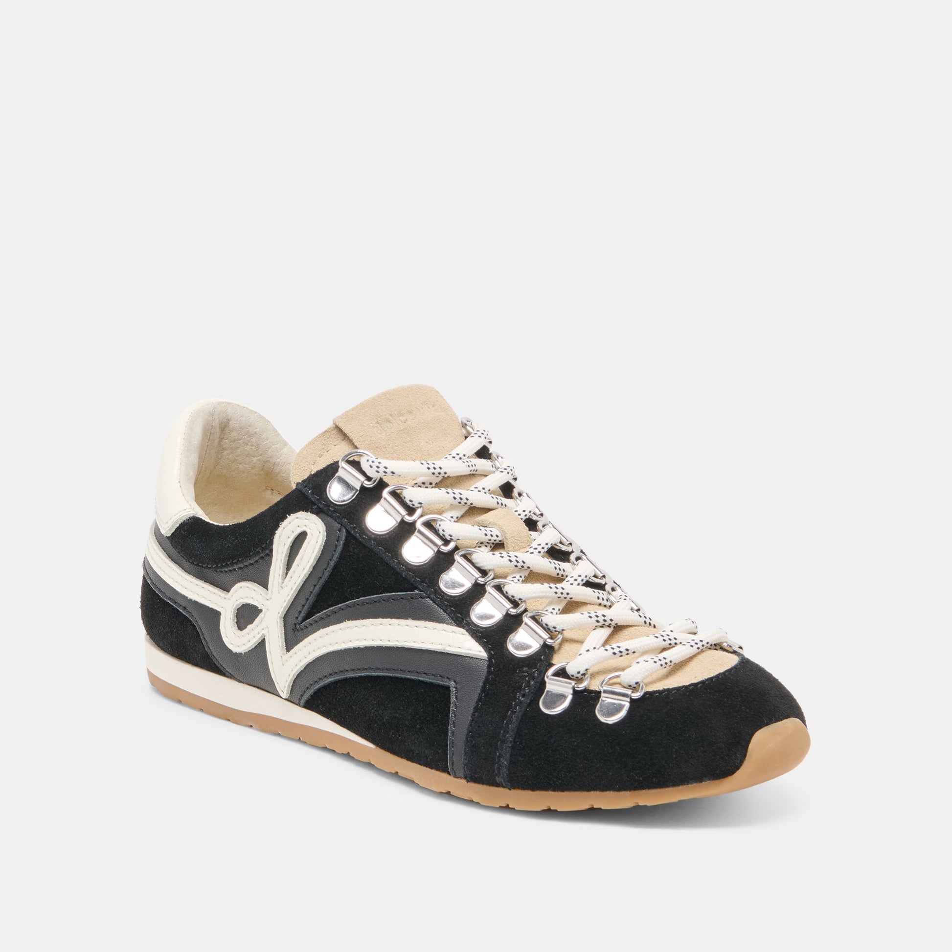 DEACON Black White Suede Lace-Up Sneakers