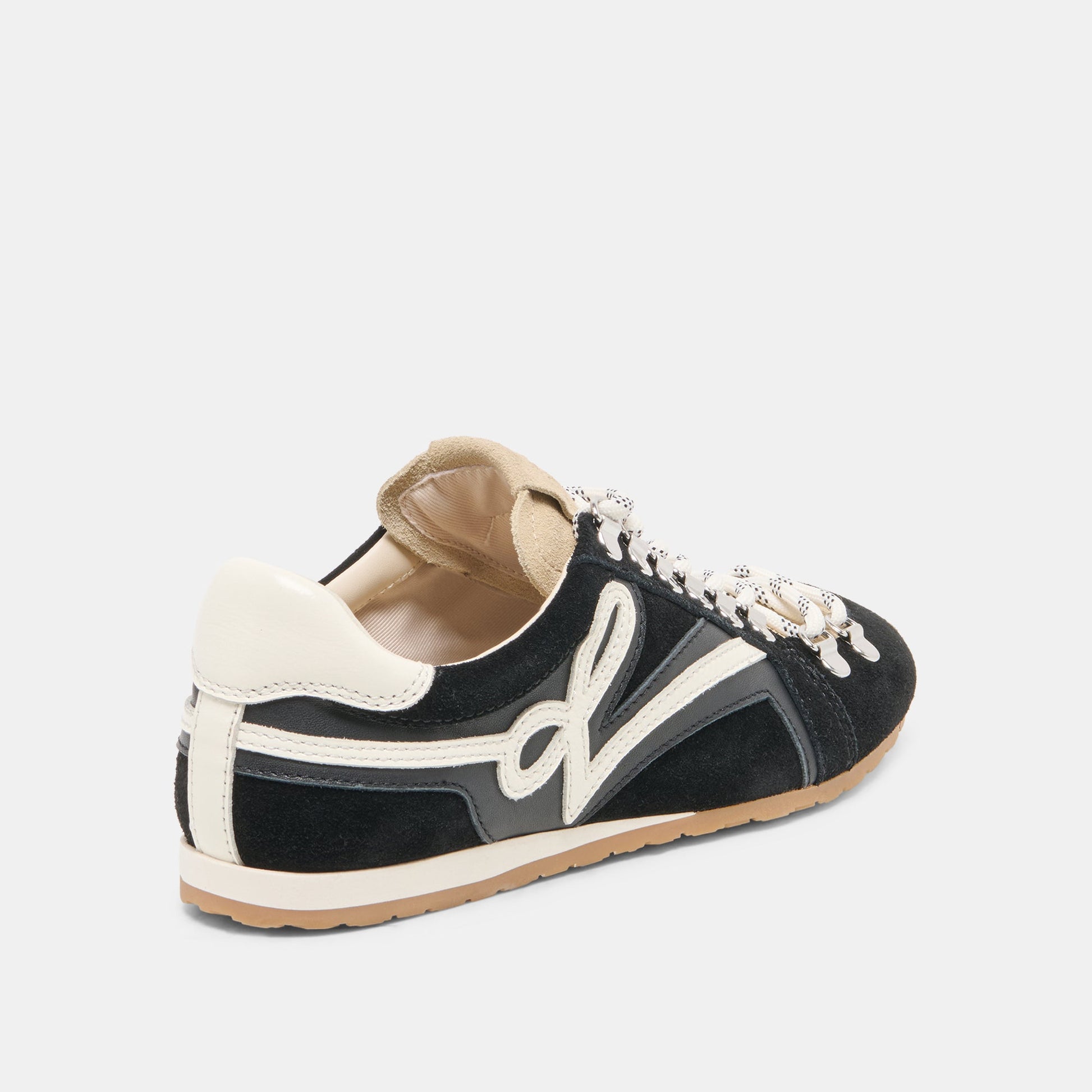 DEACON Black White Suede Lace-Up Sneakers