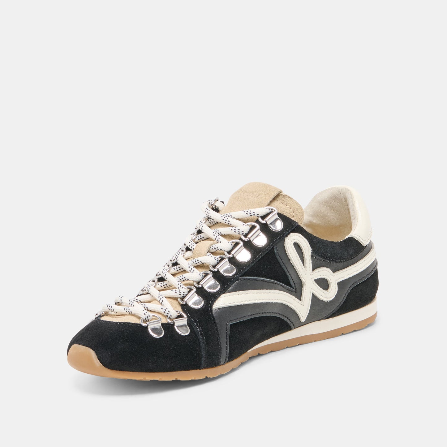 DEACON Black White Suede Lace-Up Sneakers