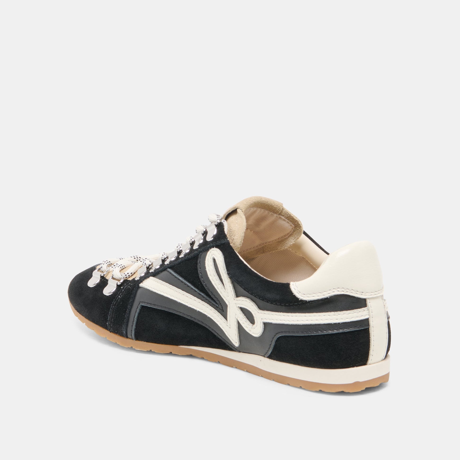 DEACON Black White Suede Lace-Up Sneakers