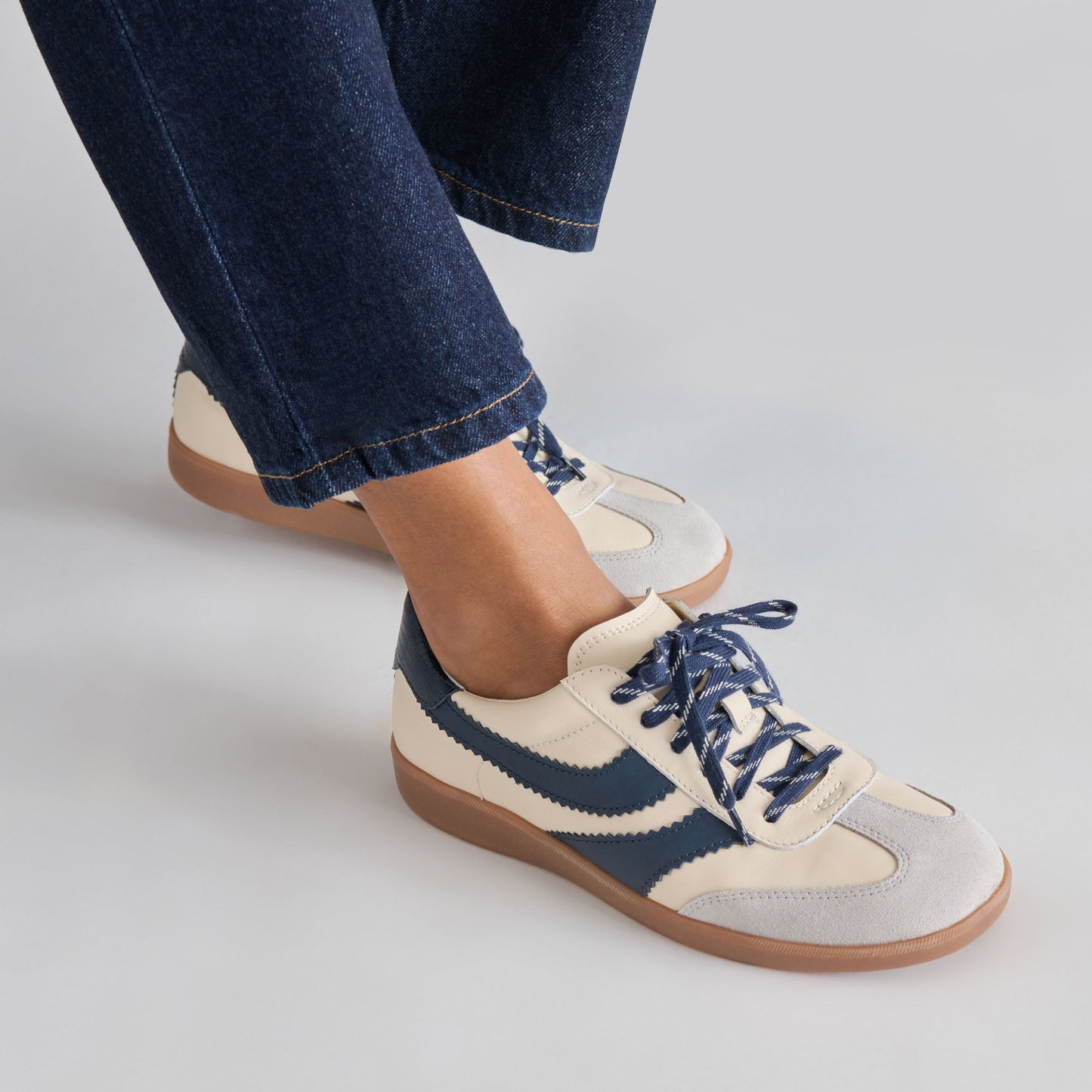 Merit White Navy Leather Sneakers